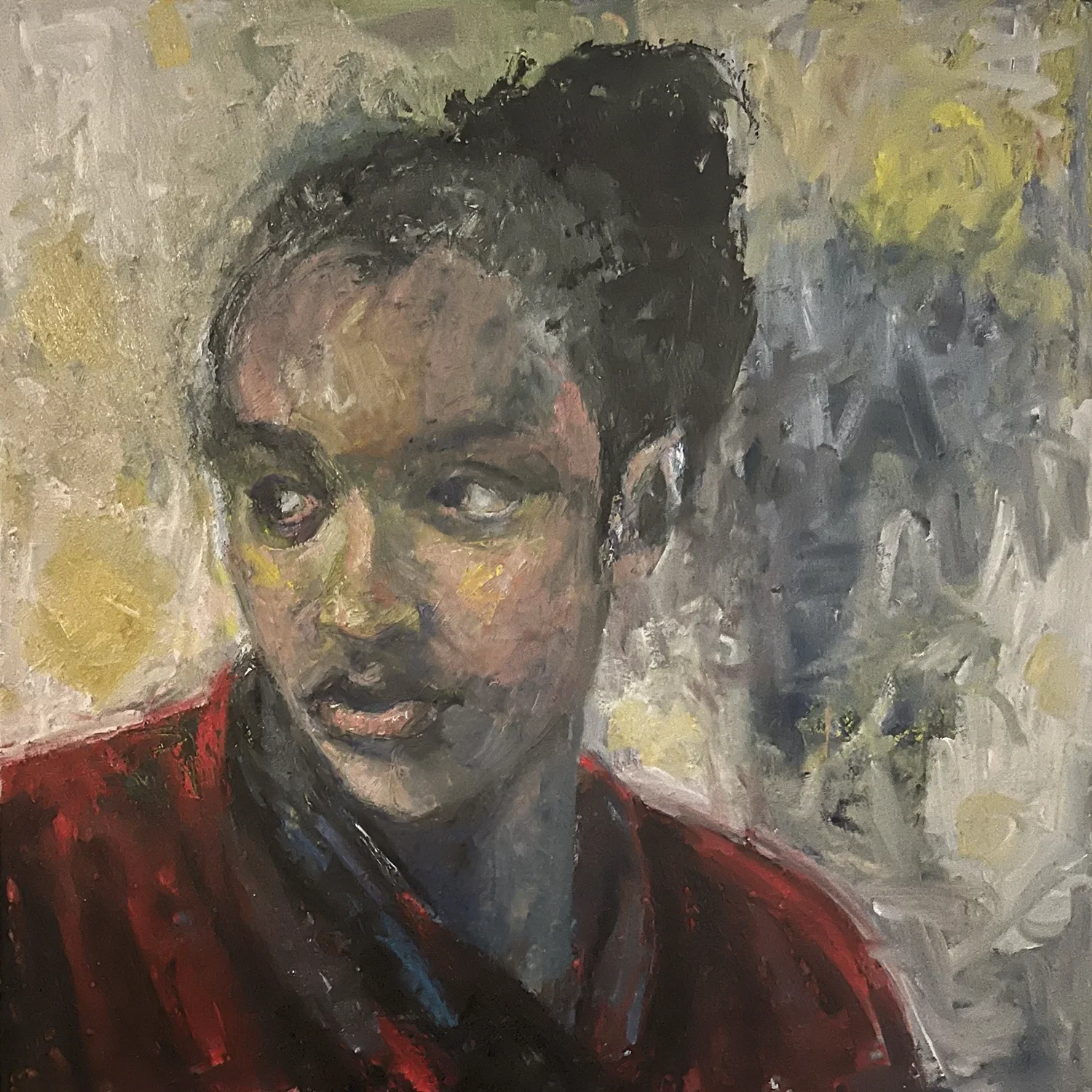 On Alert/Tihun, drawing media, pens, collage, oil and cold wax, 24 x 24 inches, 2025