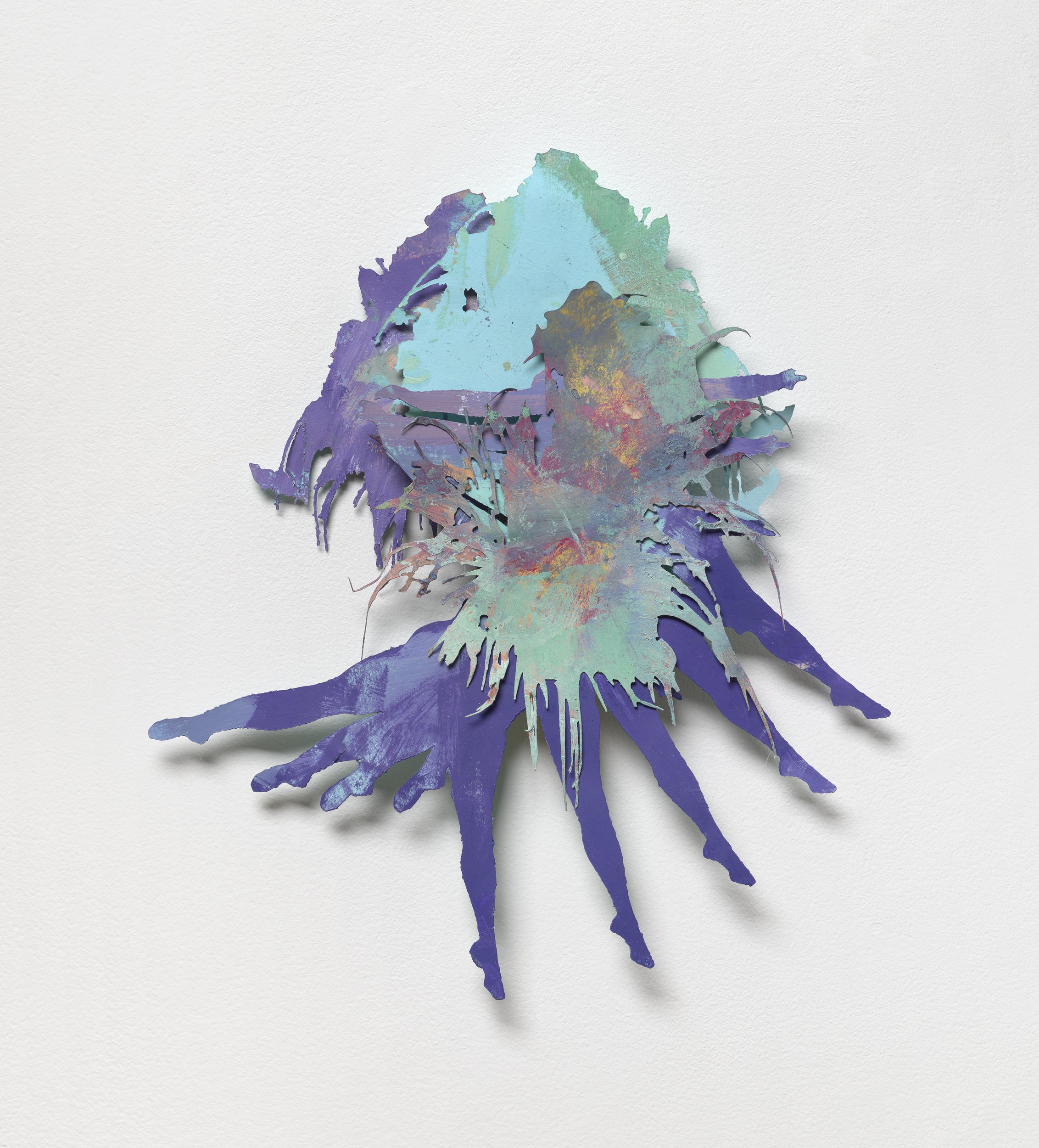 Iwalani Kaluhiokalani, "DECA Dance," 2024, Repurposed paper paint, glue, 15x12 in. Installation View: Iwalani Kaluhiokalani: Mer Sea, Kingston Gallery, 2024. Photo: Julia Featheringill
