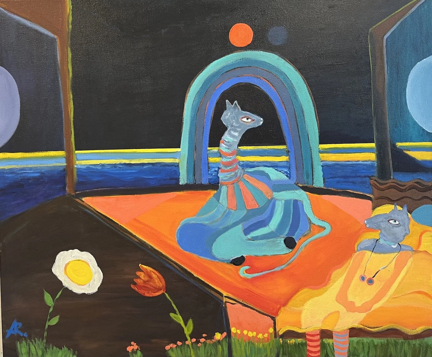 How many couples do you see?, 38x40 inches, oil on canvas, 2025