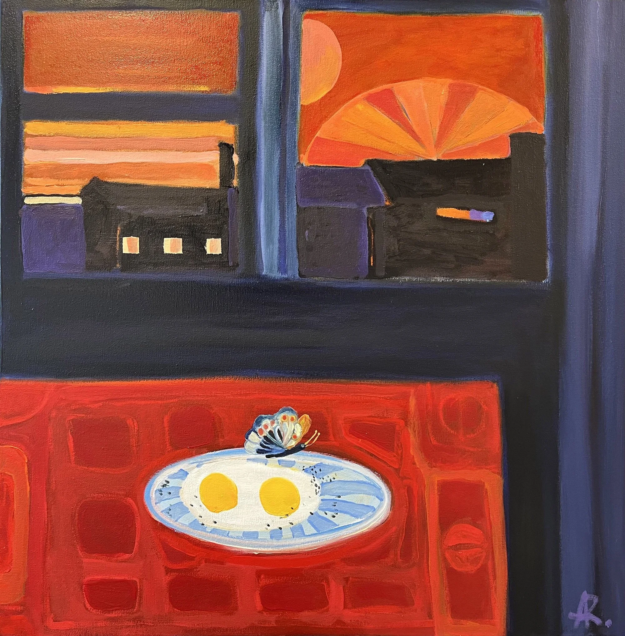Sunny Side Up with Black Pepper on a Sunset Window, oil on canvas