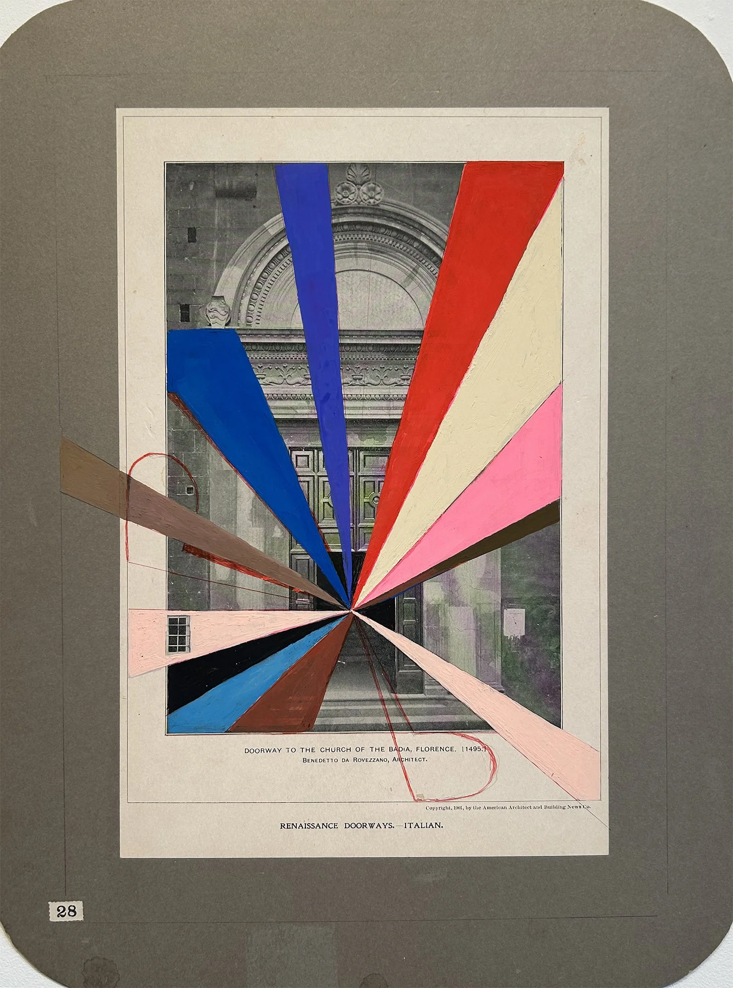 Jennifer Moses, Can Anybody Hear Me? #28, flashe on Renaissance Door study images, 16 x 12 inches, 2026
