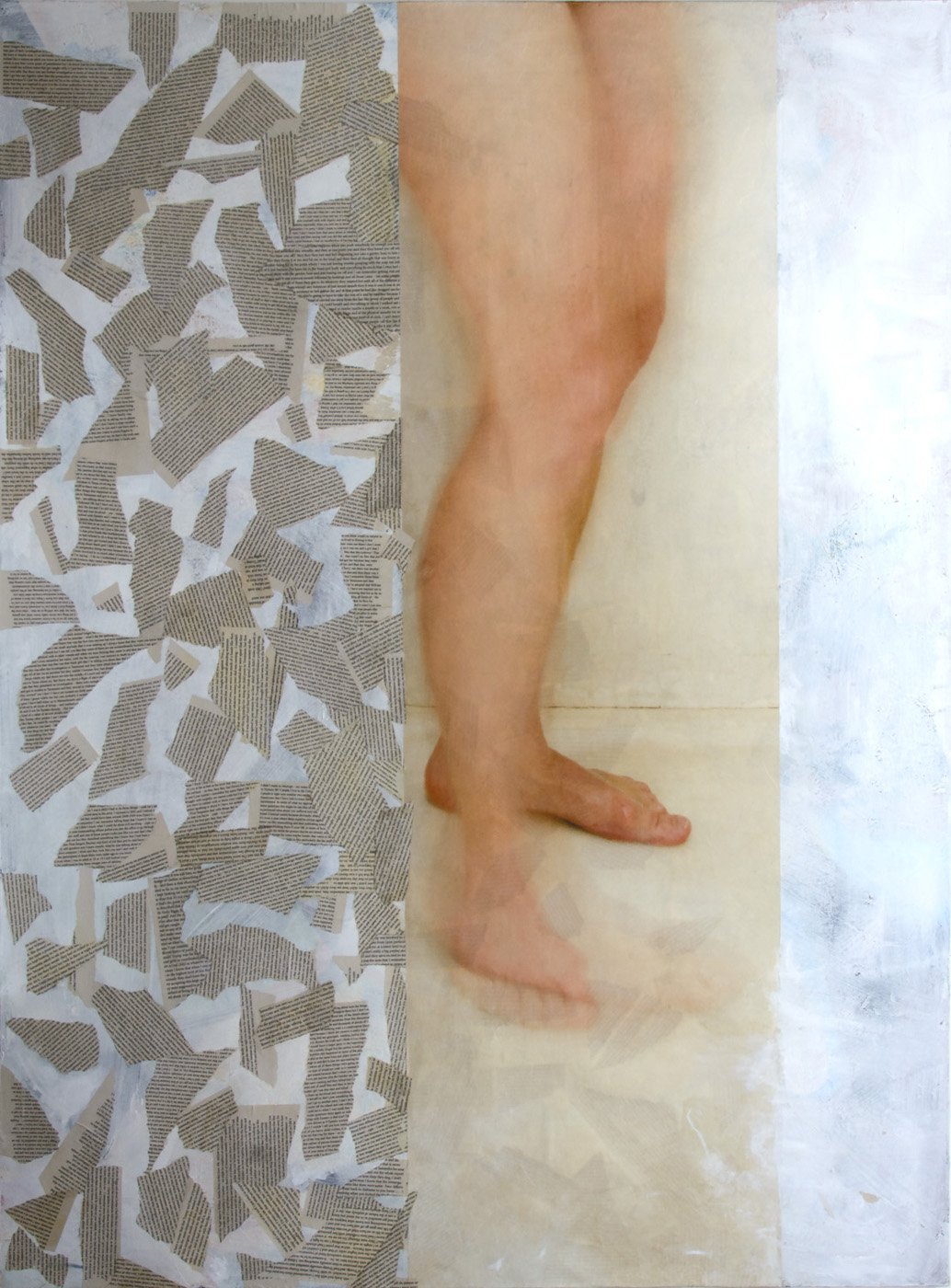 Suzanne Gainer, I Believe Sascha Riley, 43x58 inches, pigment print on washi, acrylic, and paper on canvas, 2026
