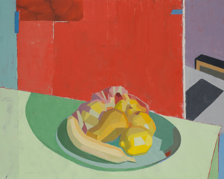 Mangoes and Lemons, oil and grease pencil on aluminum panel, 24 x 30 inches, 2011