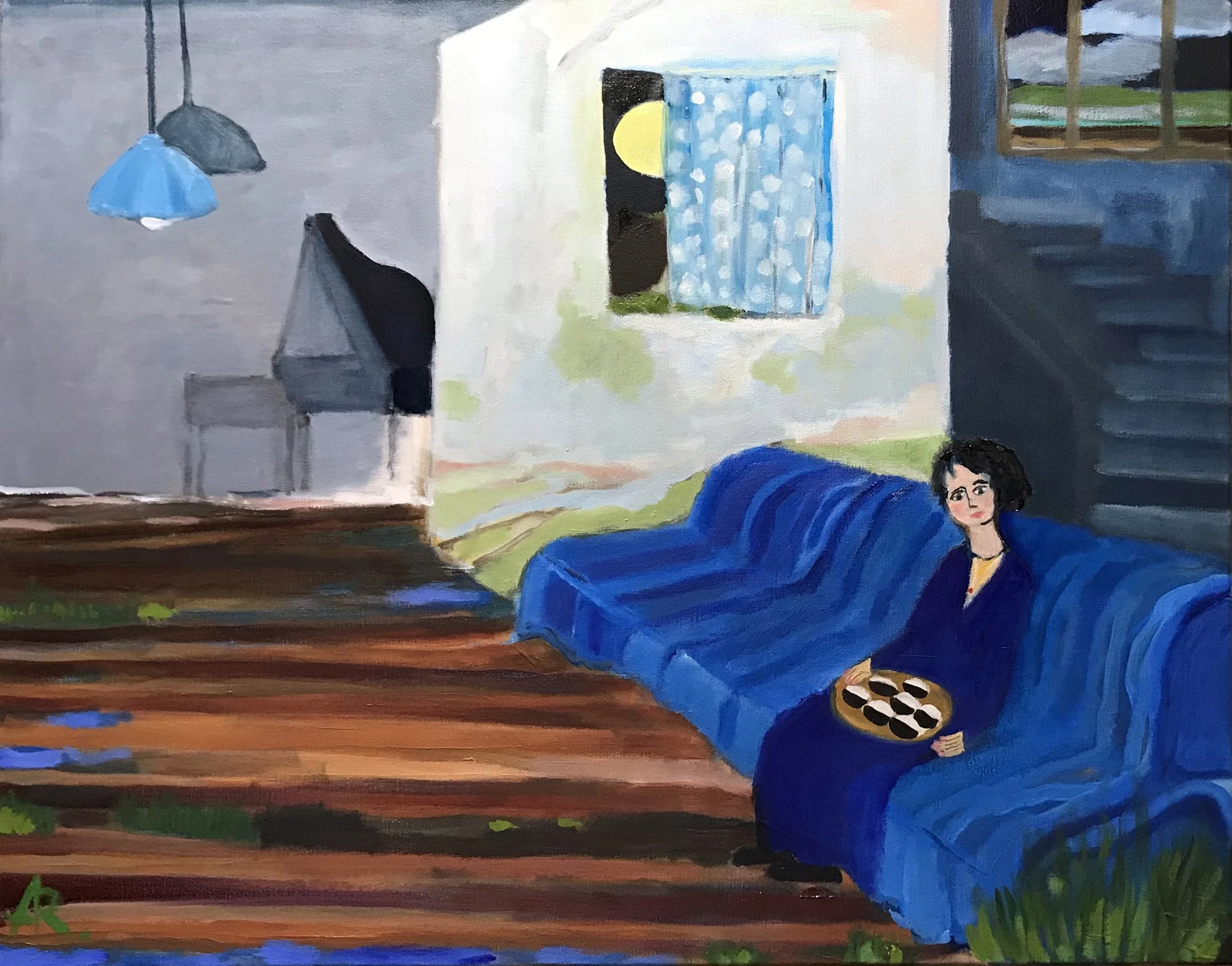 Waiting for a Cookie Monster on a Night of a Half-Moon, oil on canvas, 28x24 inches 