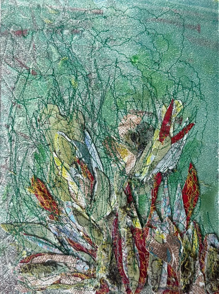 Green red, Mixed media on paper, 12x9 inches, 2023