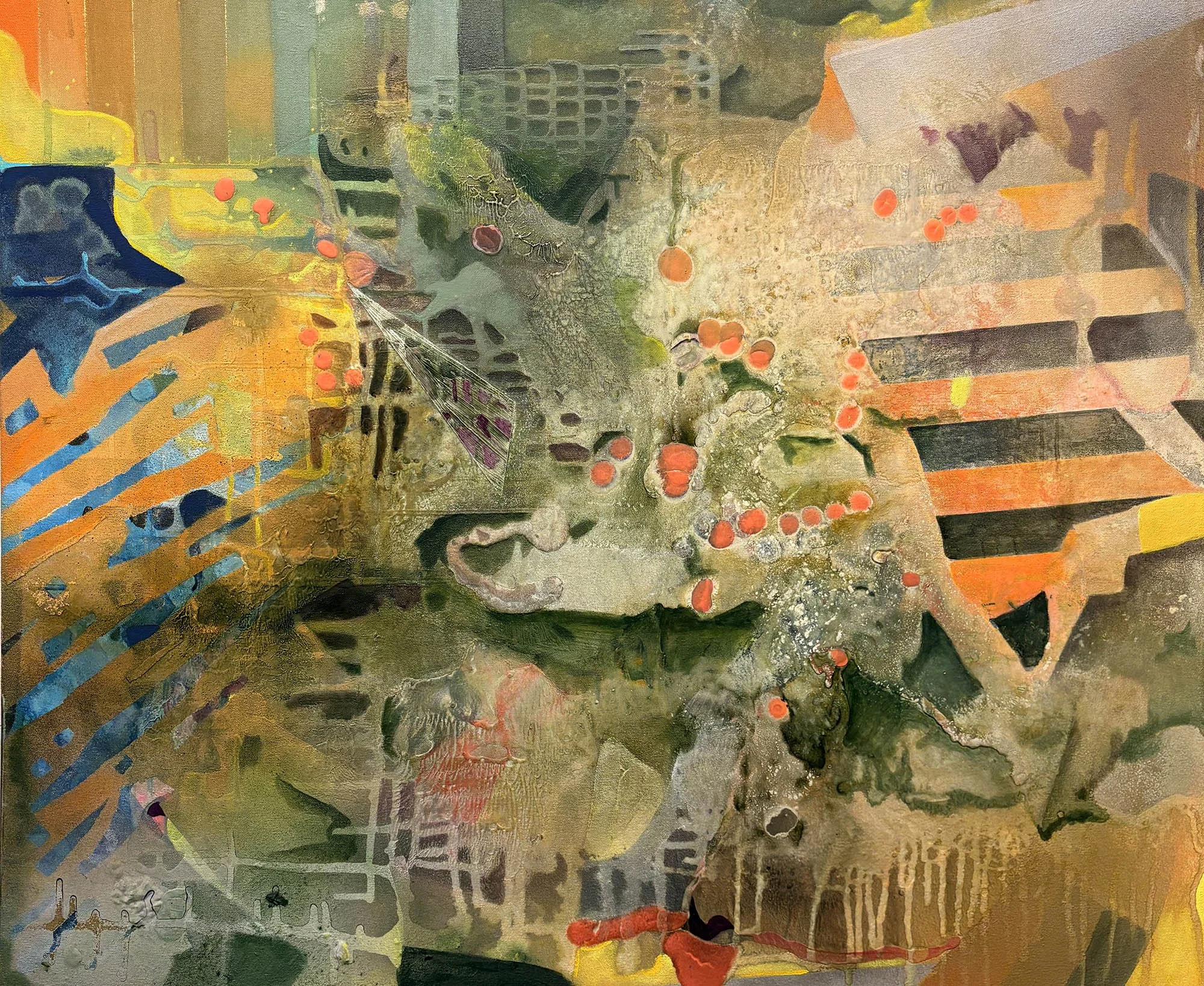 The Space Between the Stars #17, acrylic, marker, crayon, flashe, and spray paint on canvas, 27 x 26 in, 2026
