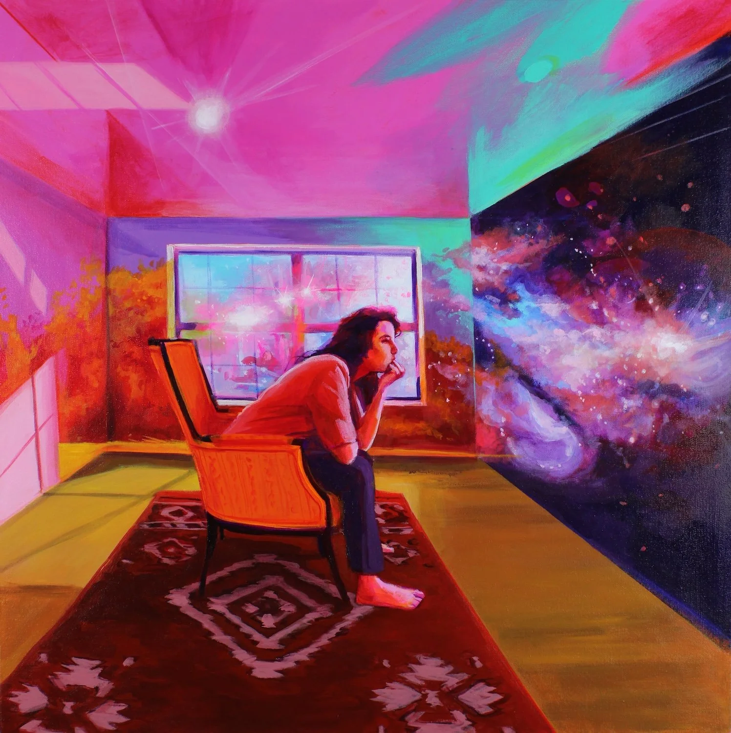 Meanwhile Galaxies Collide, Acrylic on Canvas, 30x30 inches, 2024