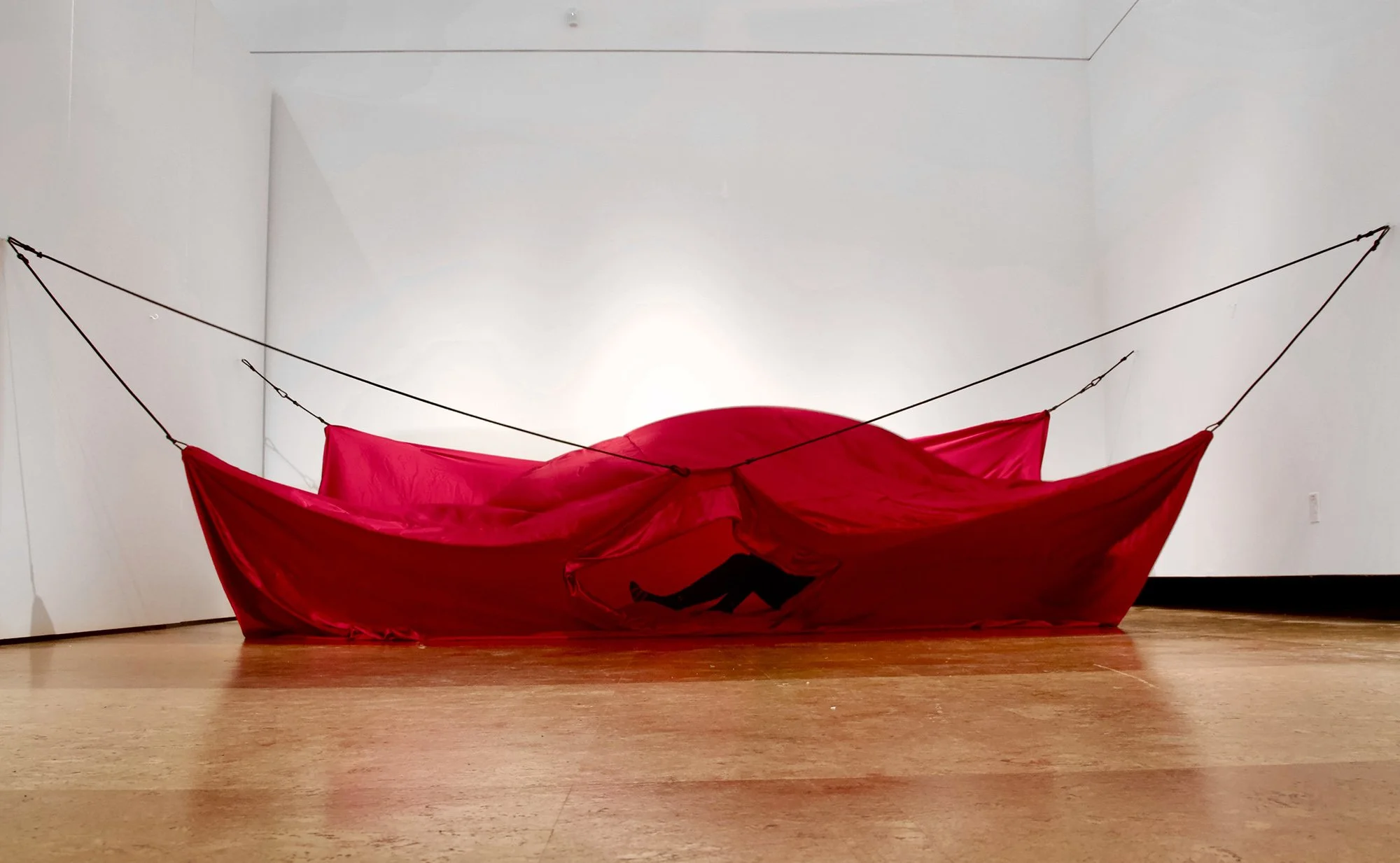 Playtime, polyester satin fabric, bungee cords, thread, 15 x 12 x 3ft, 2025