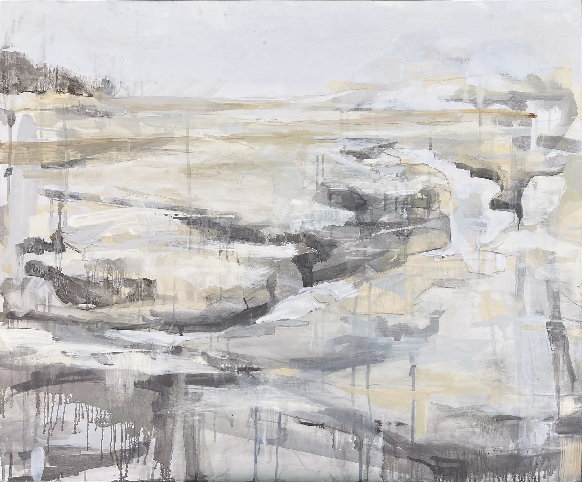 Hallowed Ground, oil, india ink, charcoal, on baltic birch panel, 40x48 inches