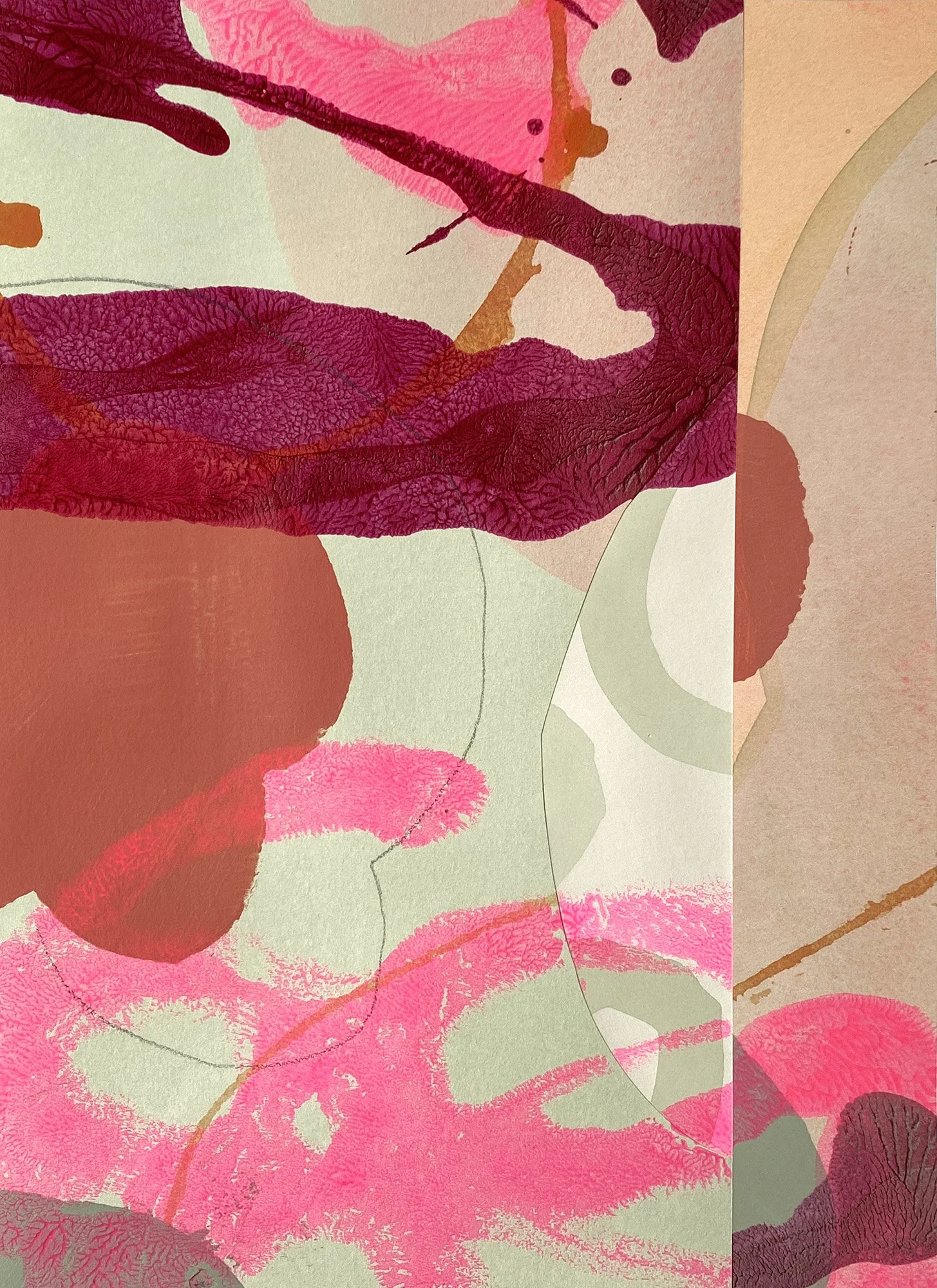 Linda Cordner, Whirling 2, acrylic, graphite, collage on paper, 10 x 7.5 inches, 15 x 12 inches framed