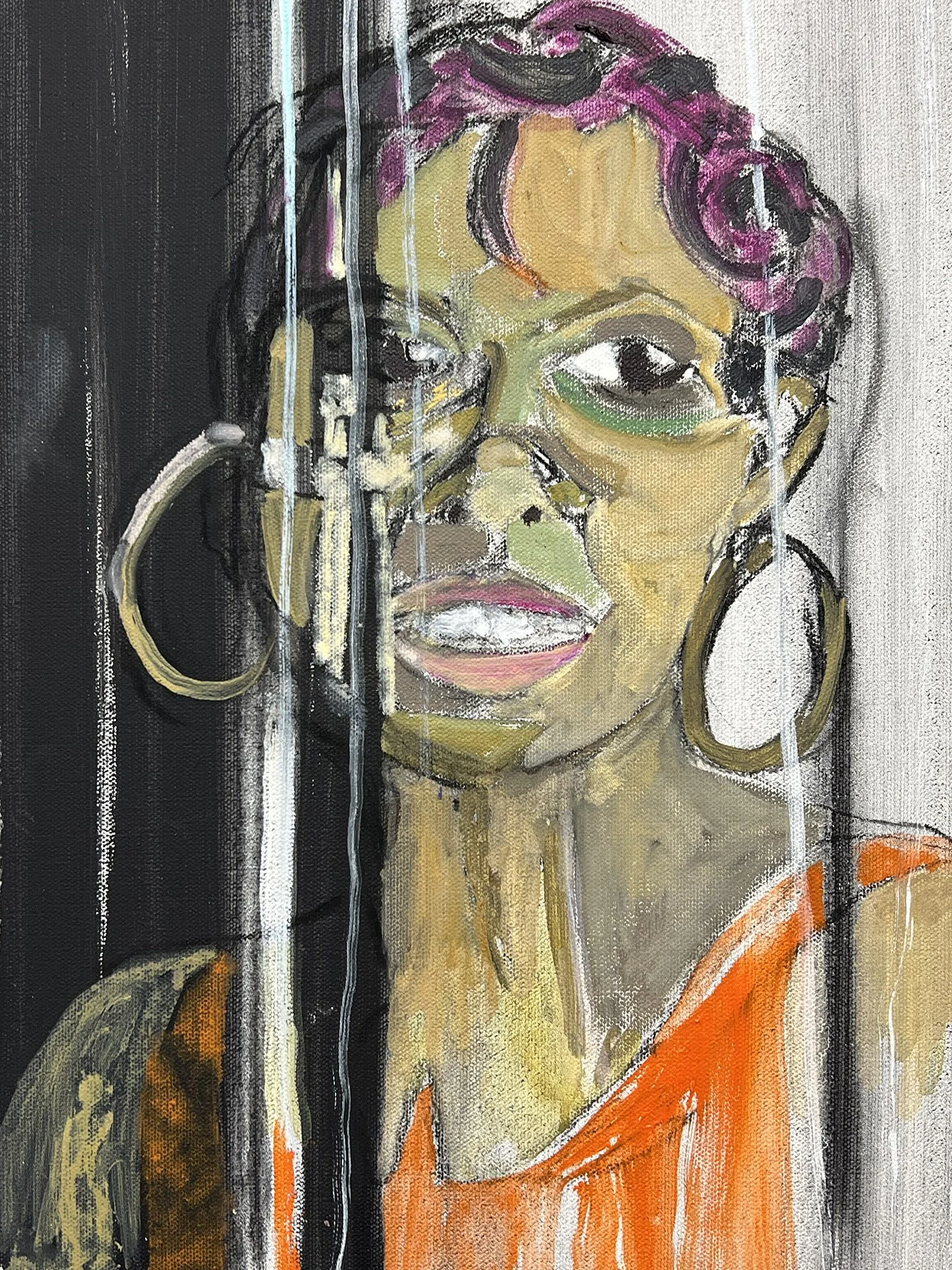 Girl with Gold Hoops, acrylic, 18x14 inches, 2026