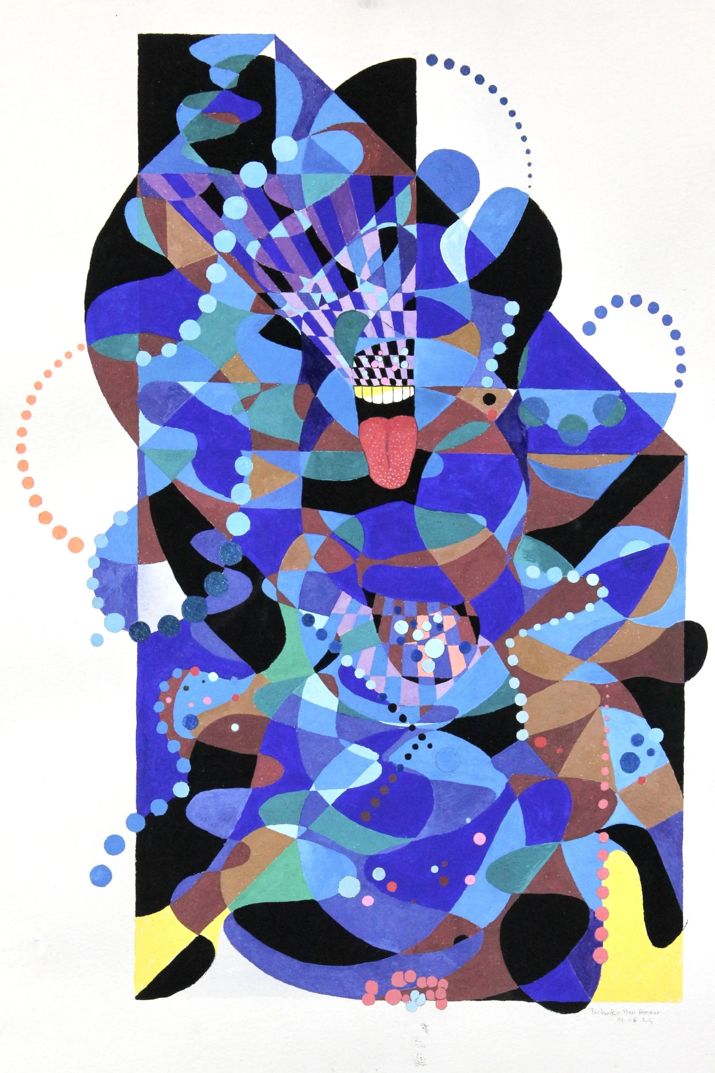 Pachinko Mon Amour - 1, acrylic and watercolor, 18” x 24”, 2025