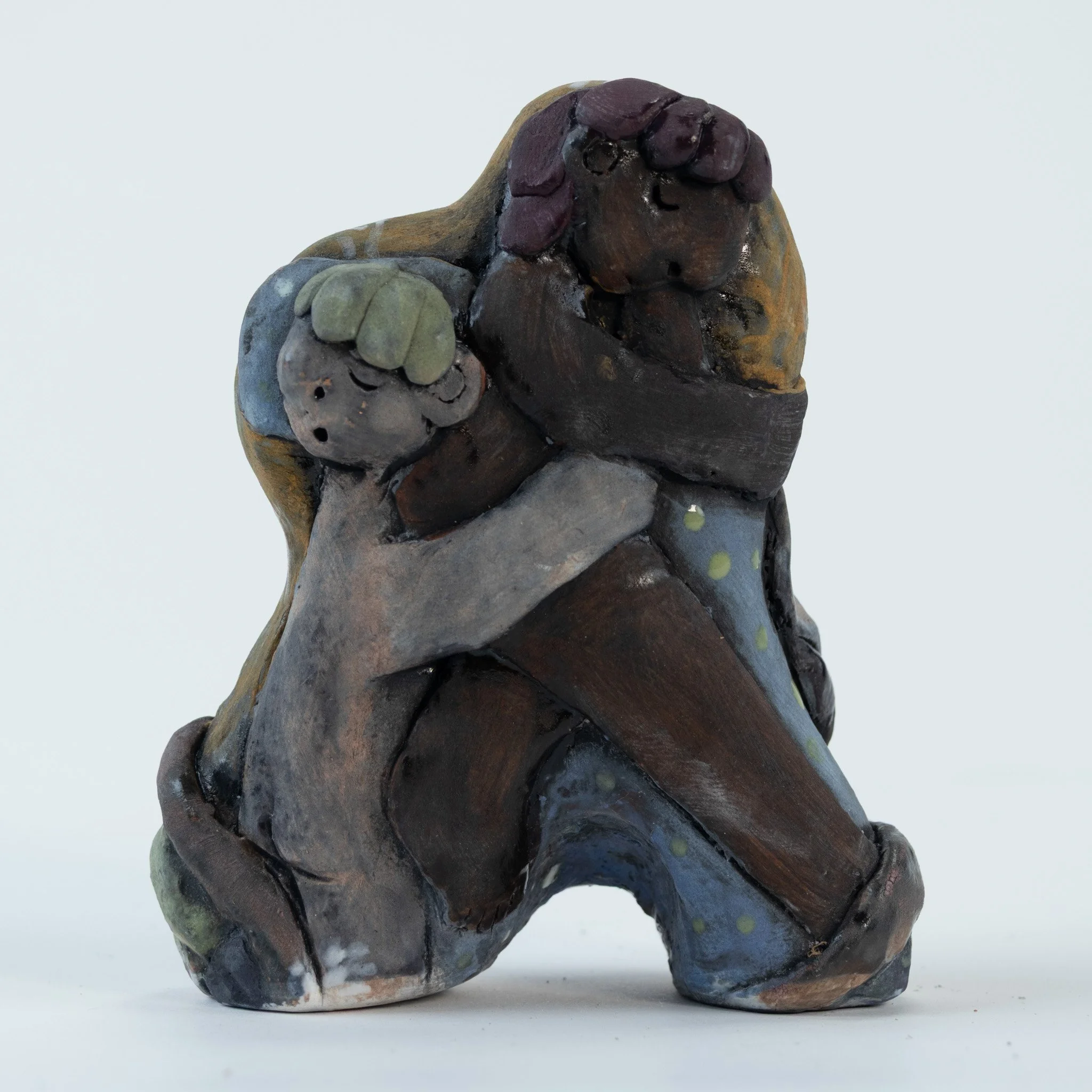 we hide under the covers / you hold me in your arms, 4” x 2” x1.5”, Stoneware, underglaze, glaze, 2026