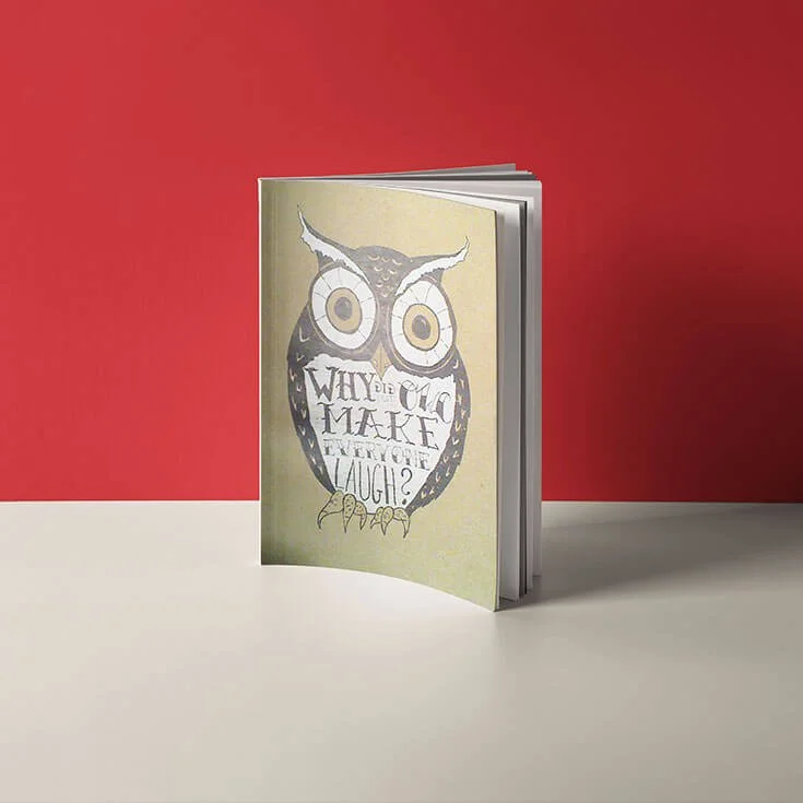 Brooklyn Art Library's "Why Did the Owl Make Everyone Laugh?" book mockup.