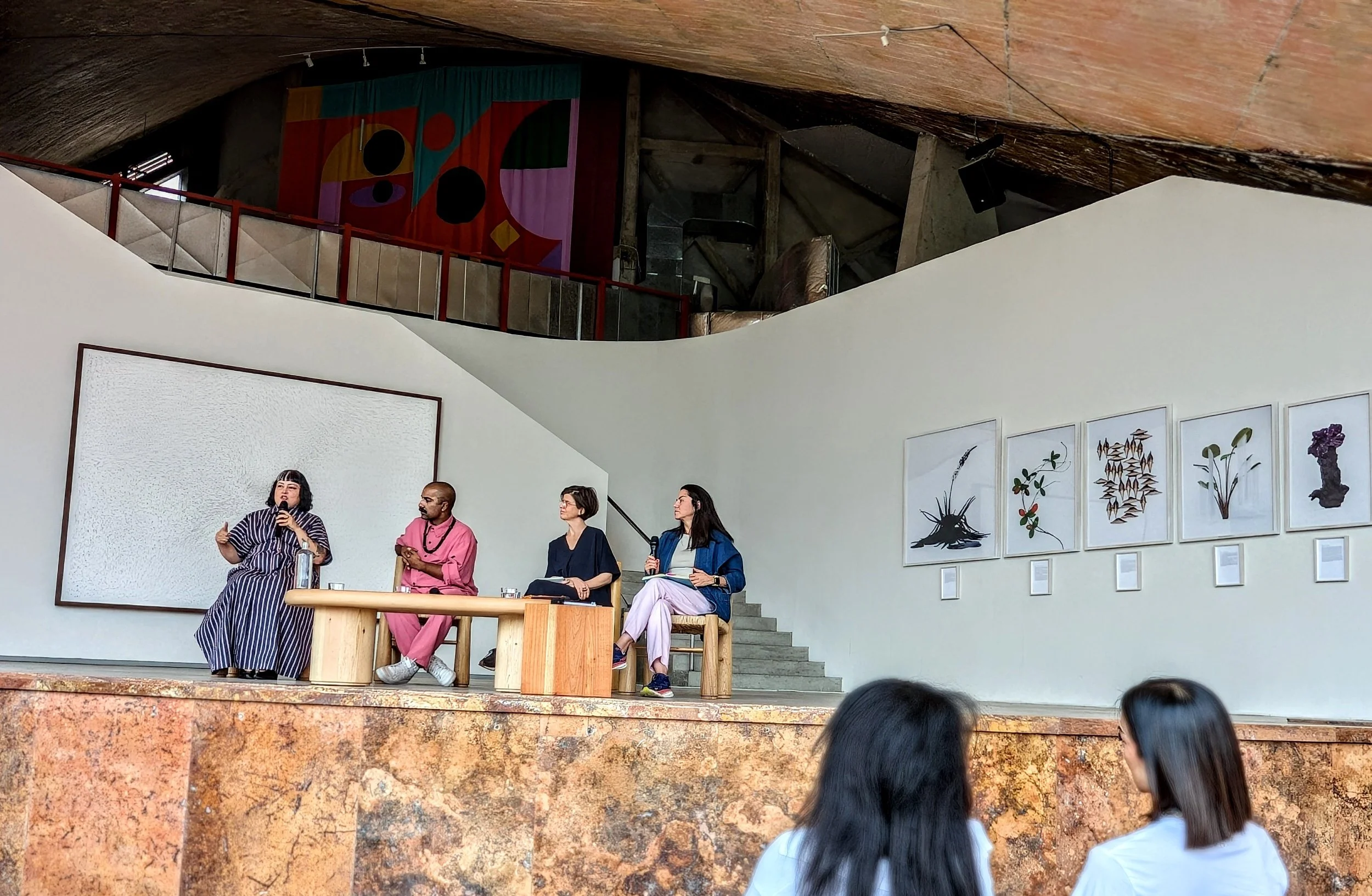 Saqib Keval and Norma Listman, founders of Masala y Maiz, in conversation with curator Paola Santos Coy during Mexico City’s Art Week, AC at LagoAlgo 