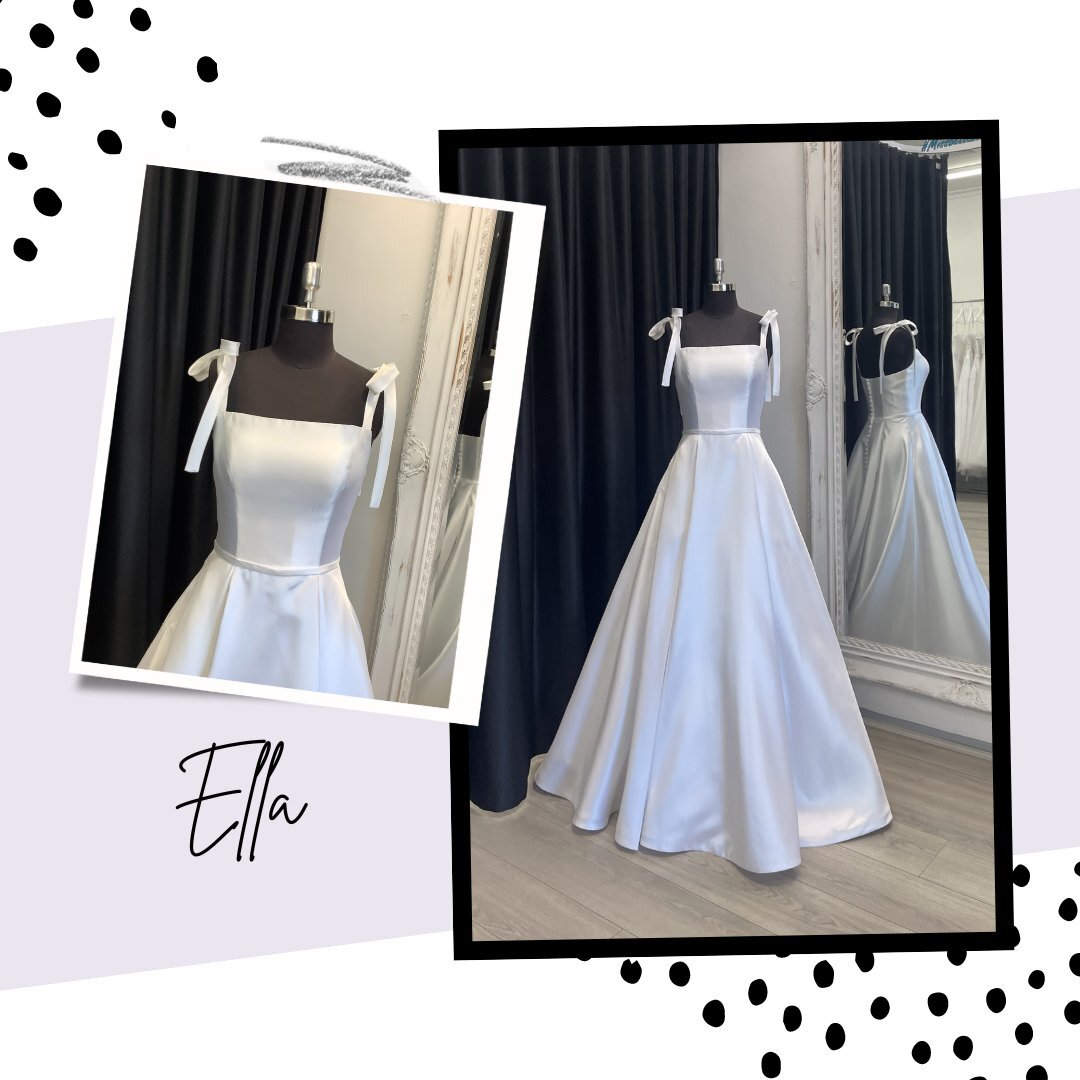 ELLA is now back in stock  and is available to try on at our Brunswick store. This Mikado gown has a square front and straps that tie up, and a full skirt finishes this gown off. Can be made as a tea length and in ivory or any colour that you have in