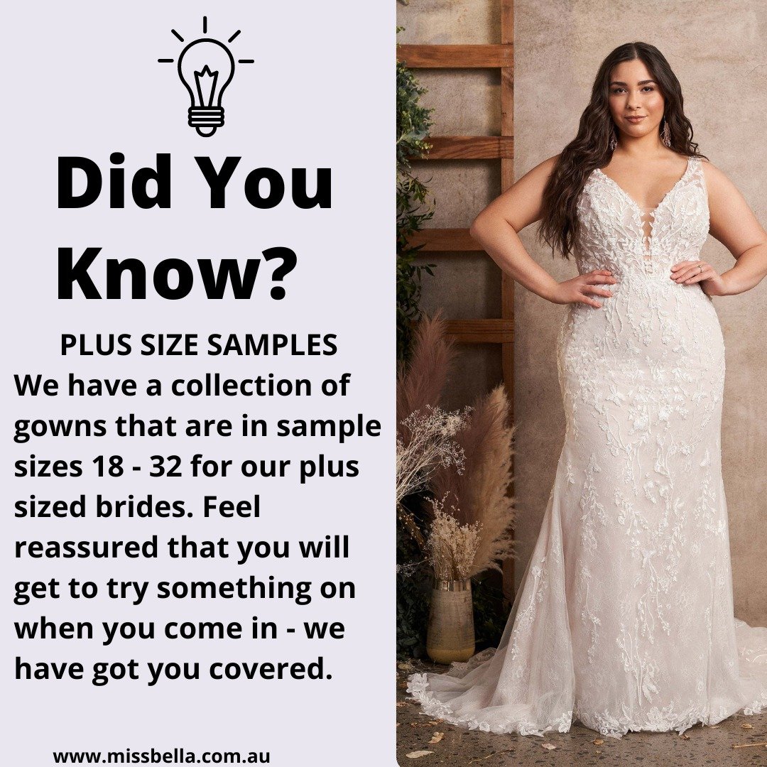 CURVY GIRLS - we have you covered! Our samples dresses dont just stop at a size 10 .... we have samples in the store right up to a size 36 ( which is about a street size 26) so we invite you all to come in and have a try  and see what lovely gown you
