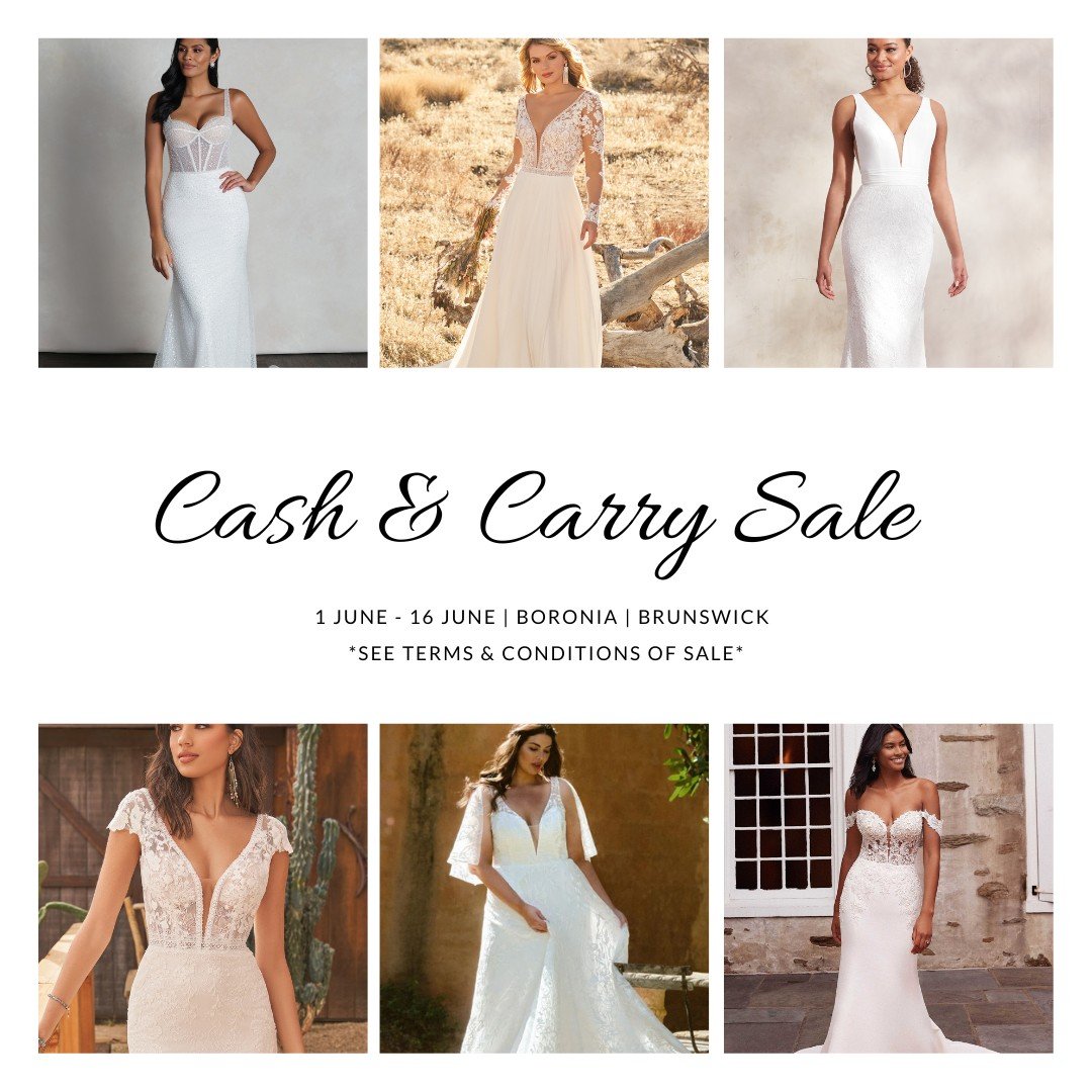 Get ready ladies! Our cash and Carry Sale is coming!!
Starting 1 June our sale will be in full swing. Here are the deets..... 

&gt; All dresses are floorstock only. No Discounts on dresses not in the sale.
&gt; Wedding Dresses | Deb Dresses | Brides
