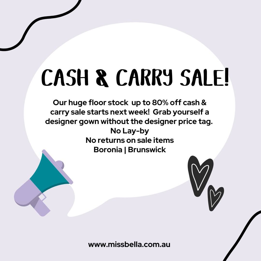 Starting next week! Our cash &amp; carry sale! Everything is reduced... Our wedding dresses won't just be on sale there will be- 30% of Mother of the bride/Groom 50% off Lexi formal dresses as well as bridesmaids and debutante dresses.  Make a bookin