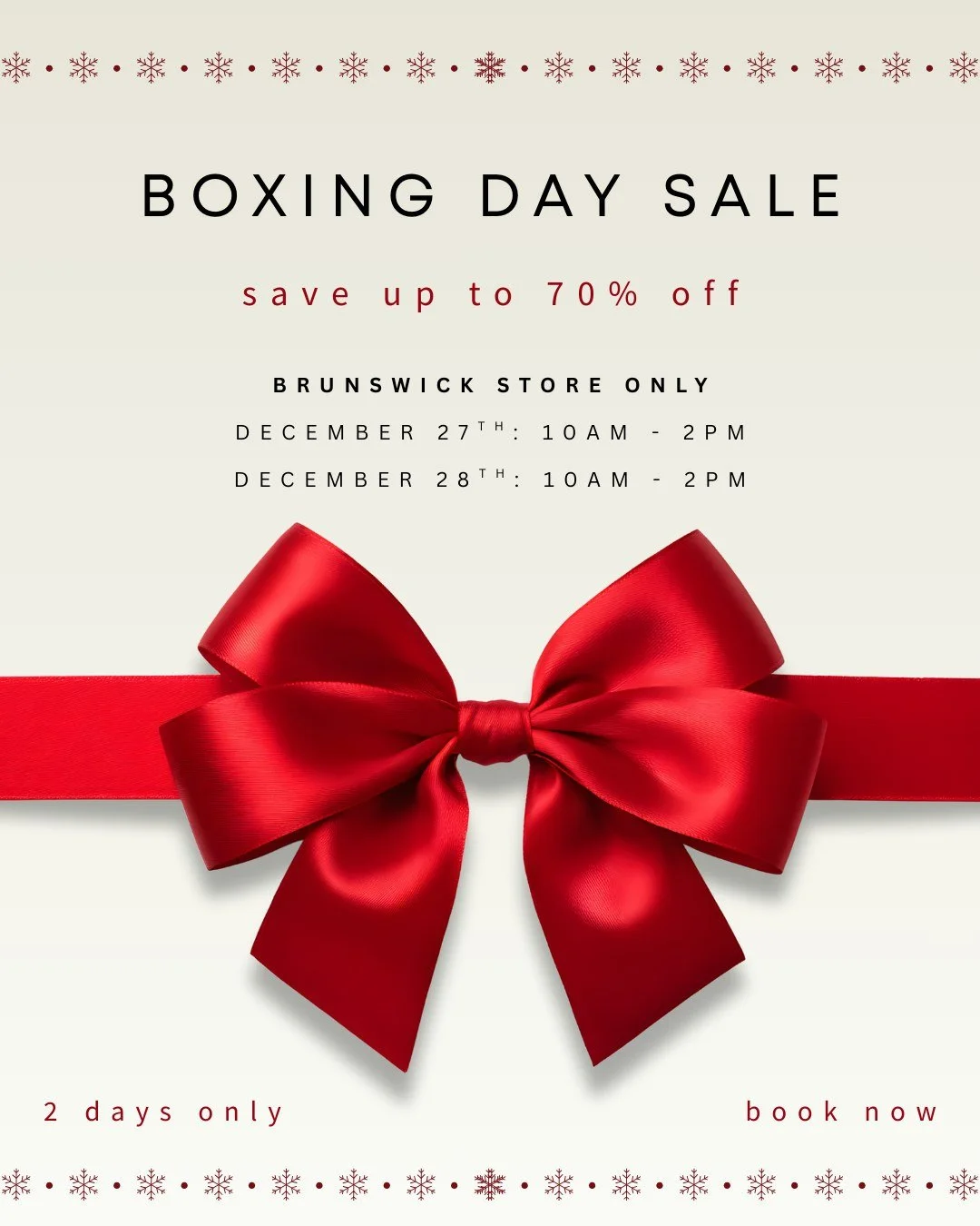 Boxing Day is Coming ❗

Save up to 70% throughout our entire collection of Wedding Gowns, Debutante Dress, Bridesmaids, Formal and Mother of the Bride/Groom. 

2 DAYS ONLY!
December 27th 10am - 2pm
December 28th 10am - 2pm

Secure your spot and 𝗯𝗼?