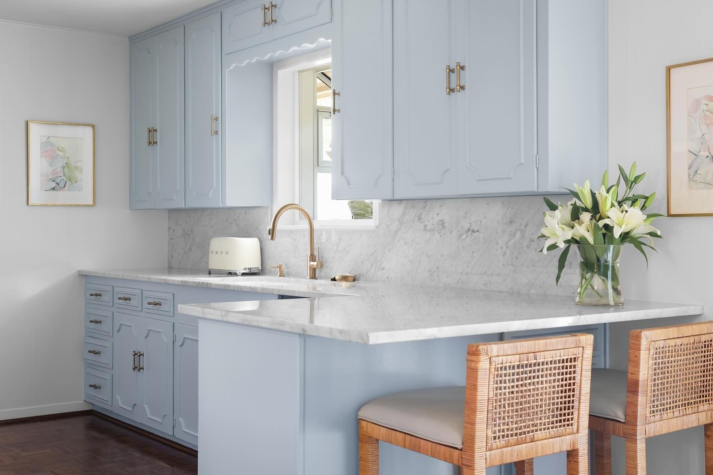 Swipe to see the power of new paint, hardware, countertops and appliances. Minor renovations make a big difference!