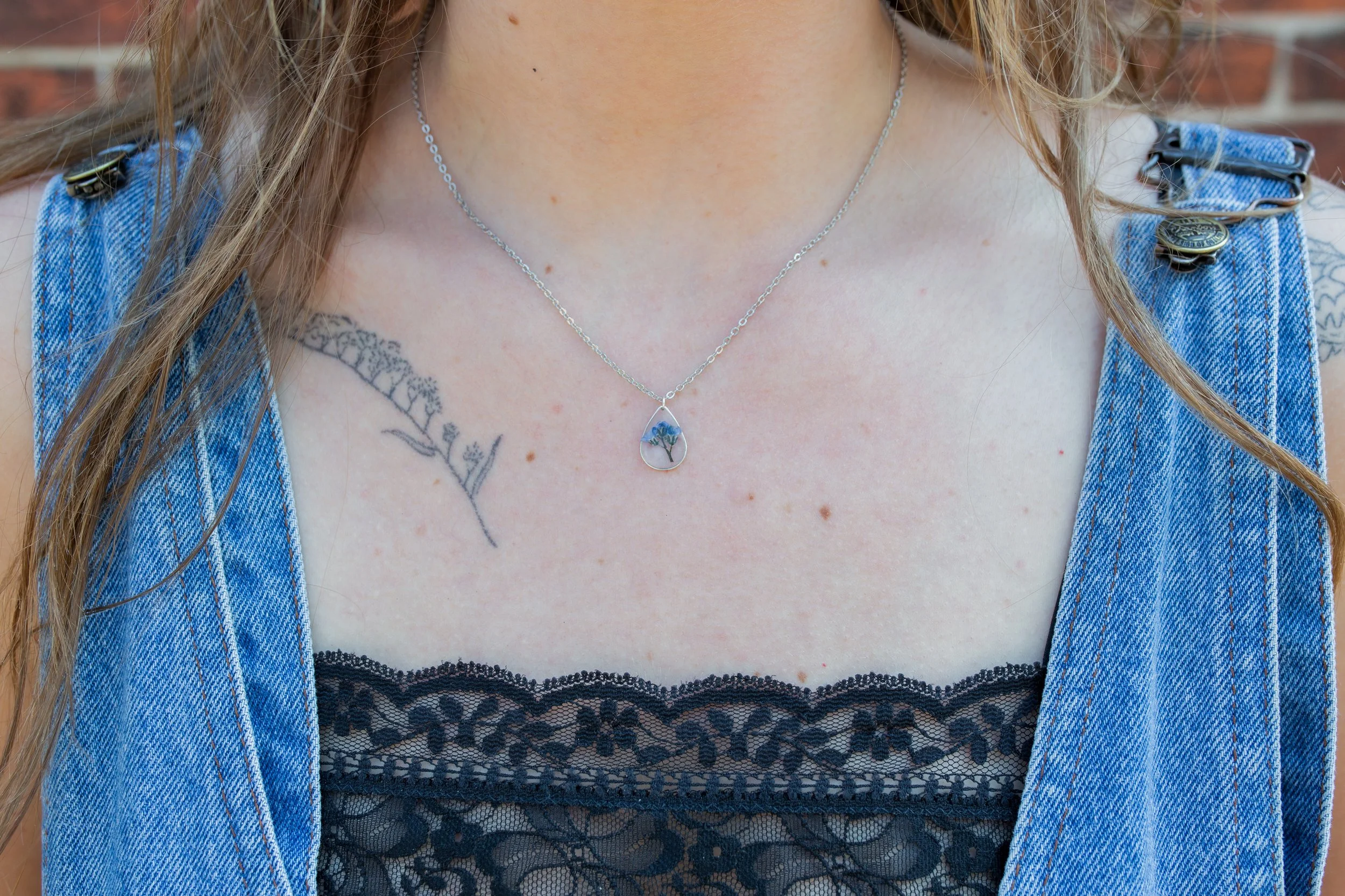 Teardrop Necklace, Forget-Me-Nots