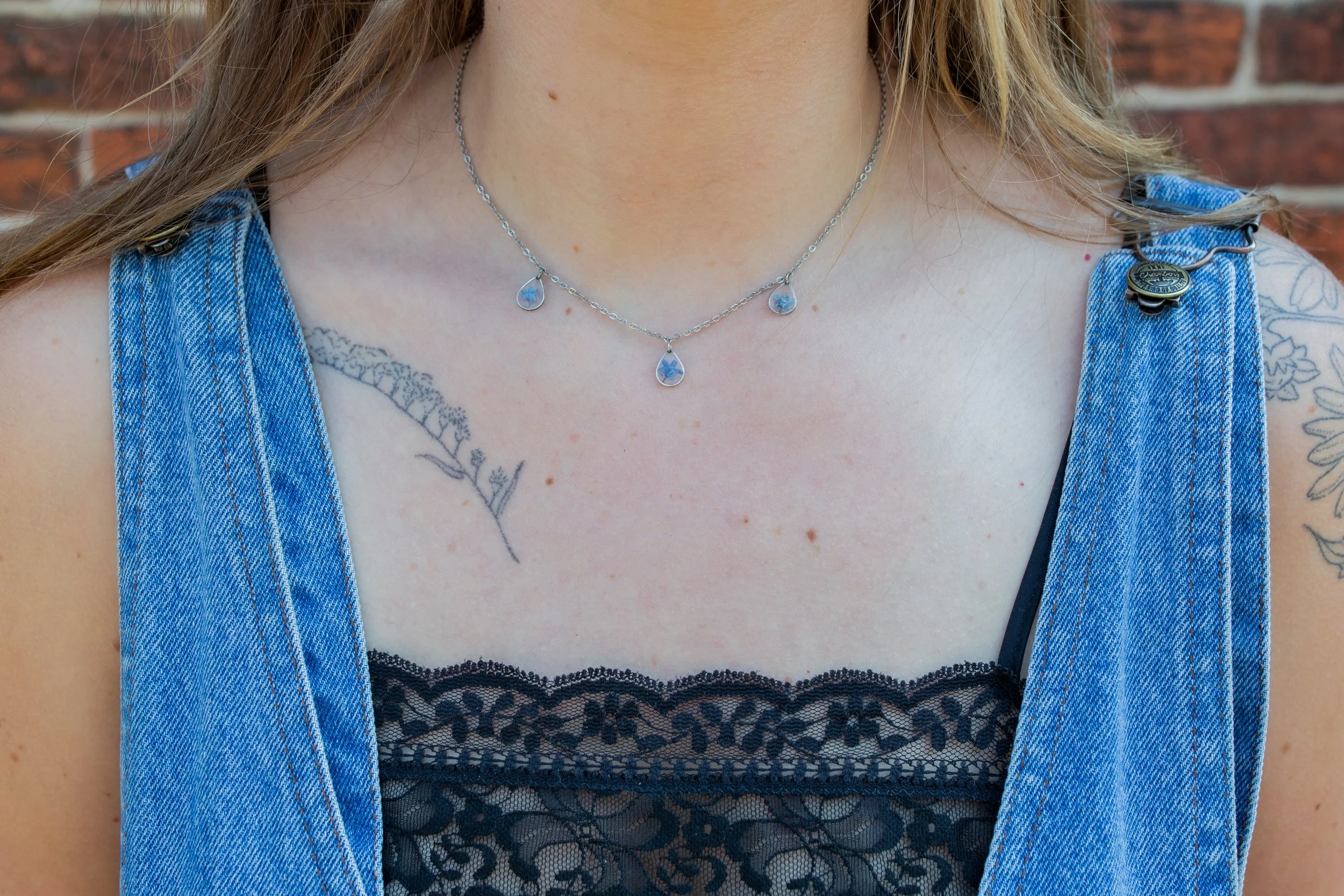 Small Teardrop Necklace, Forget-Me-Nots