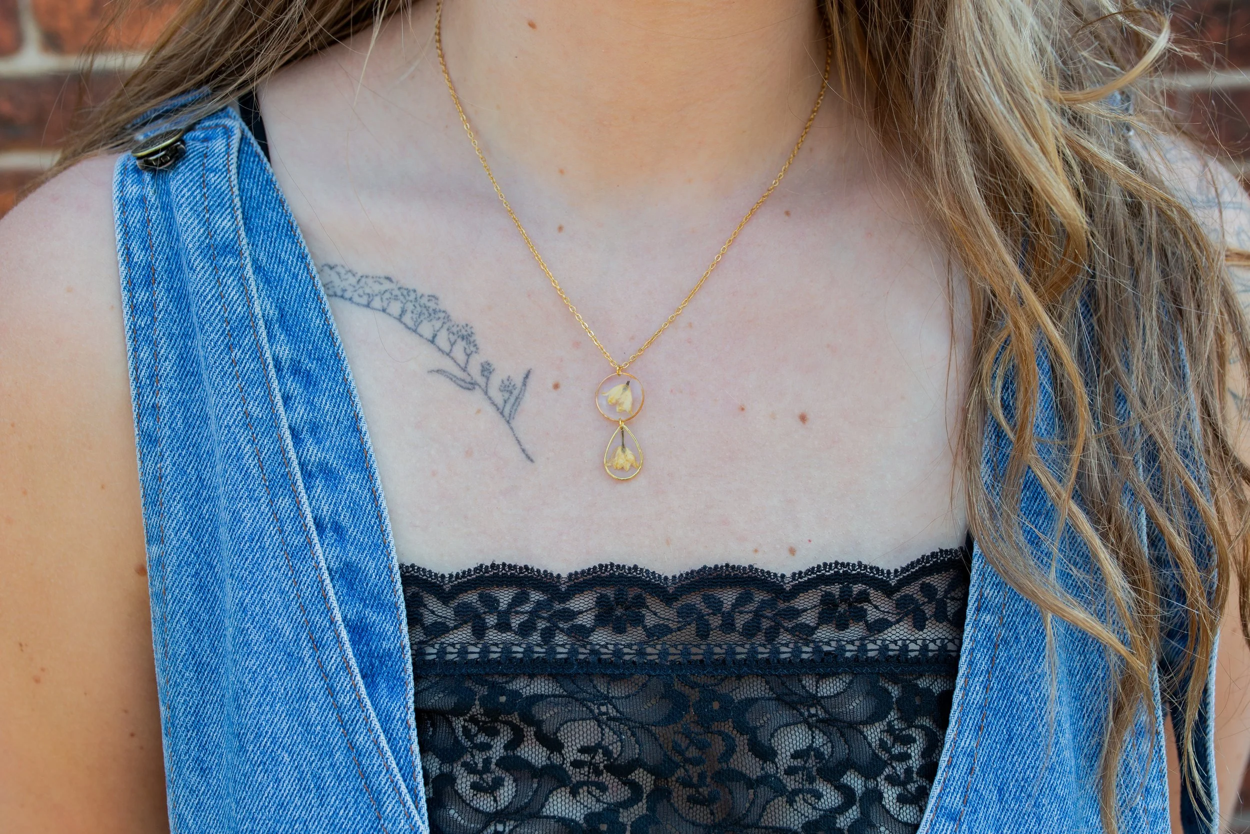 Circle with Teardrop Necklace, Lily of the Valley