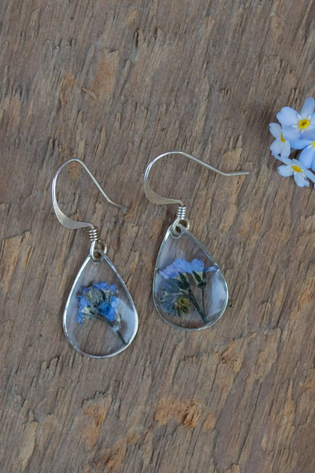 Teardrop Dangling Earrings, Forget-Me-Nots