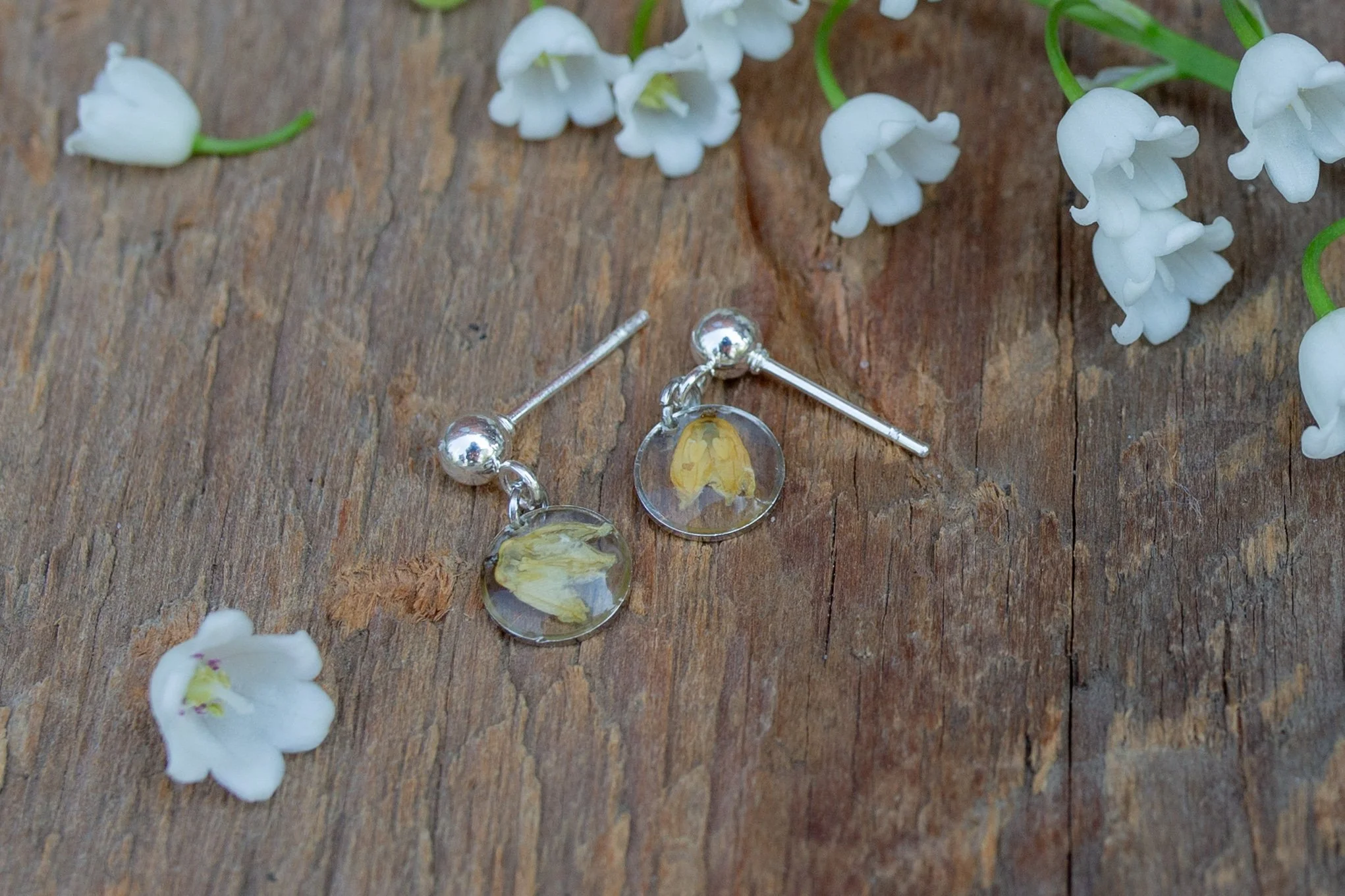 Circle Stud Earrings, Lily of the Valley