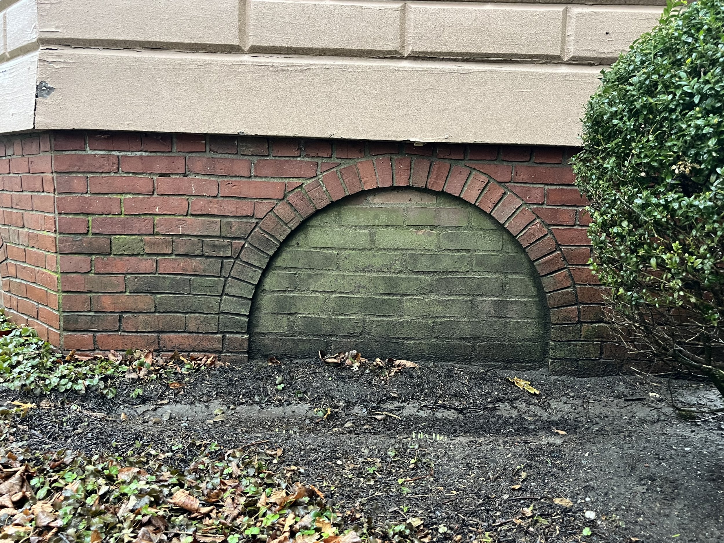 mortar on brick building
