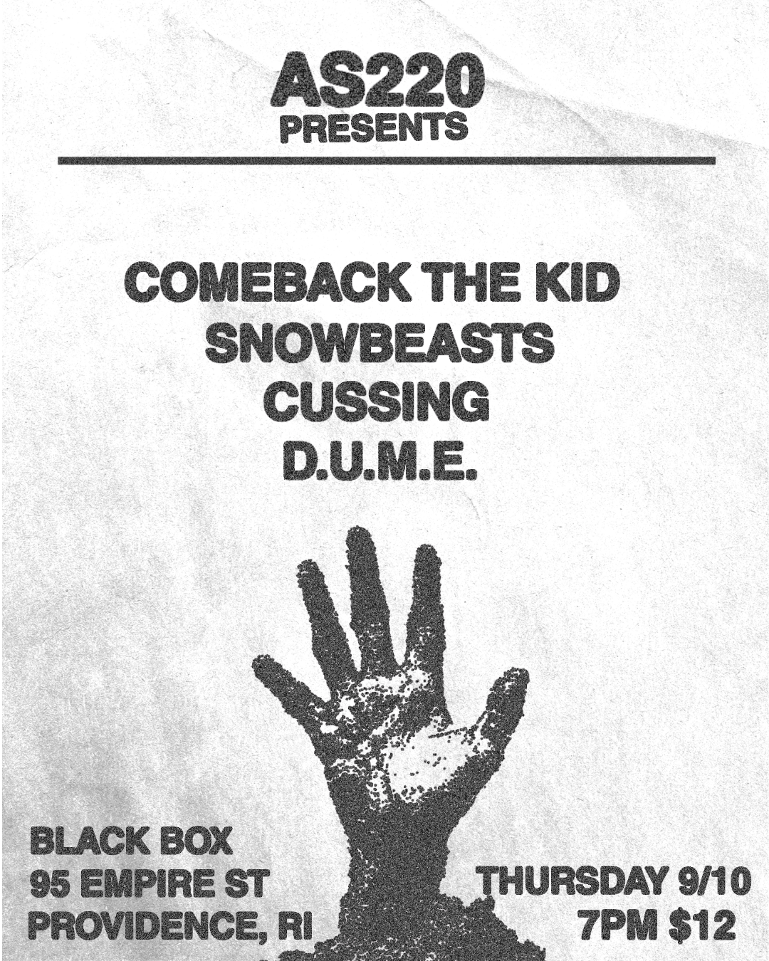 Comeback the Kid + Snowbeasts + CUSSING + D.U.M.E.