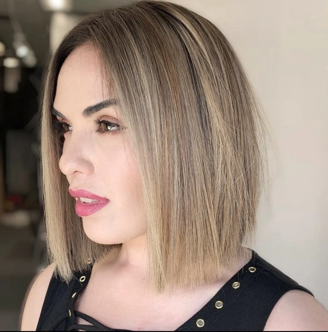 Blended balayage on straight brown hair styled at The Co-Artist Studio fstylist Geselle in Capitola, California, with soft, natural dimension.