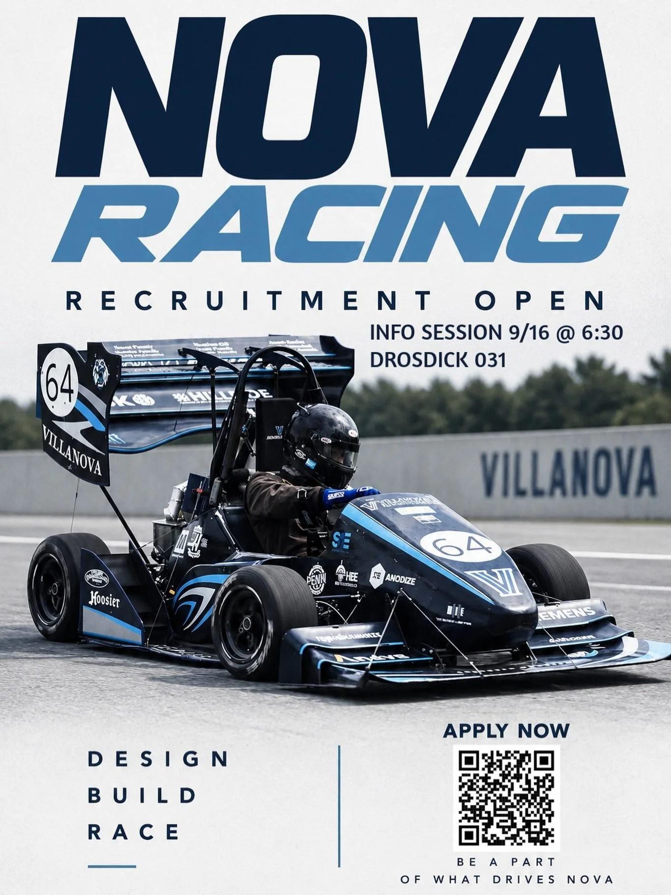 Whether you&rsquo;re interested in engineering, design, business, racing, or just want to be part of the team, we want you!

RECRUITMENT IS NOW OPEN &mdash; APPLY NOW! 🚙🏁
Scan the QR code on the flyer or the link below to apply. 

Join us on Wednes