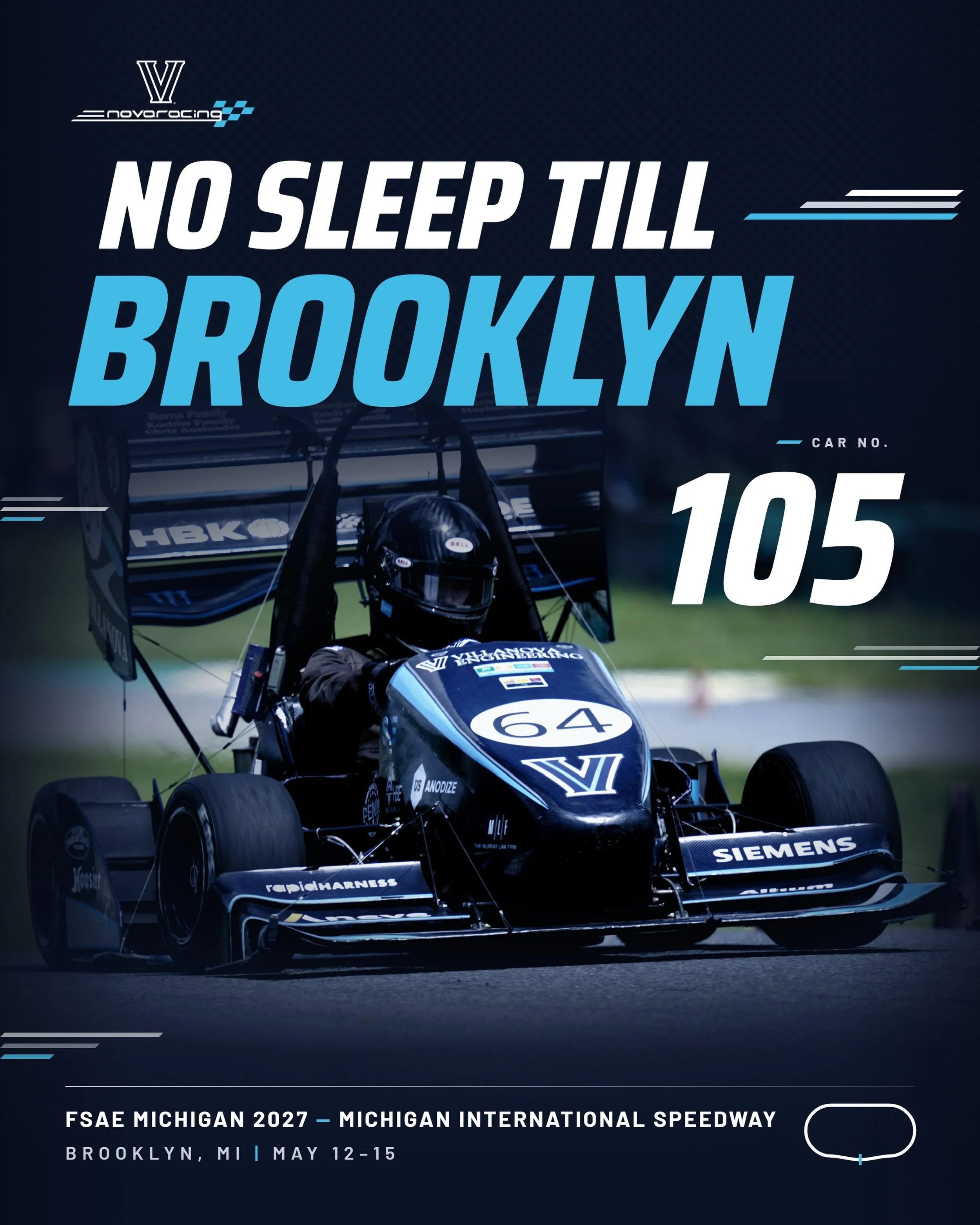 NO SLEEP TILL 🏁

NovaRacing is proud to announce our entry into FSAE Michigan IC for 2027! VU18 will be rocking car #105 this year at comp.

#fsaemichigan #fsae #formulasae #villanova