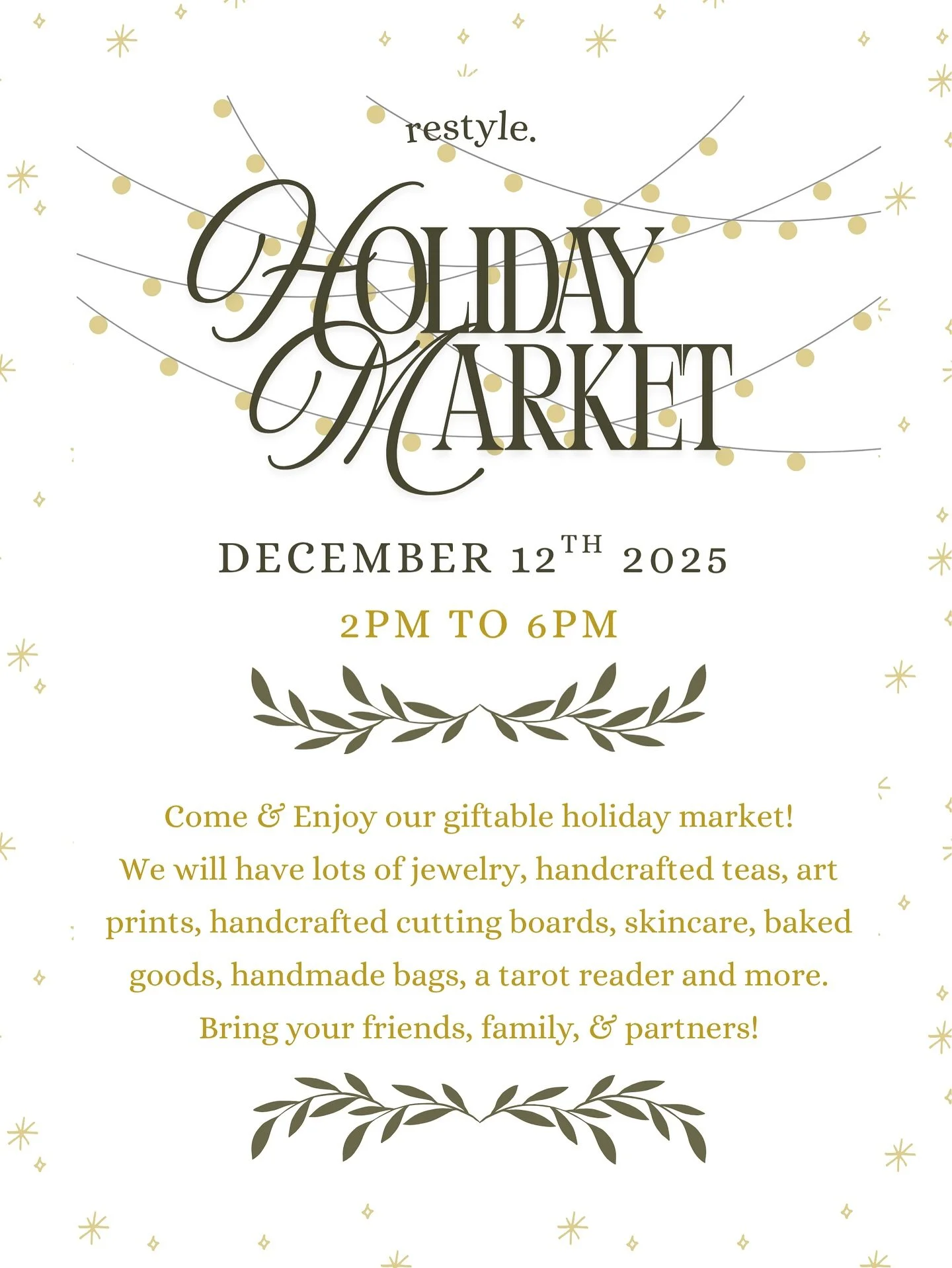 Happy Holidays Corvallis! We are thrilled to  officially announce our Holiday Market! Join us Friday, December 12th from 2-6pm to support local vendors. Shop unique gifts for yourself and those you love!! ⭐️❄️💗
