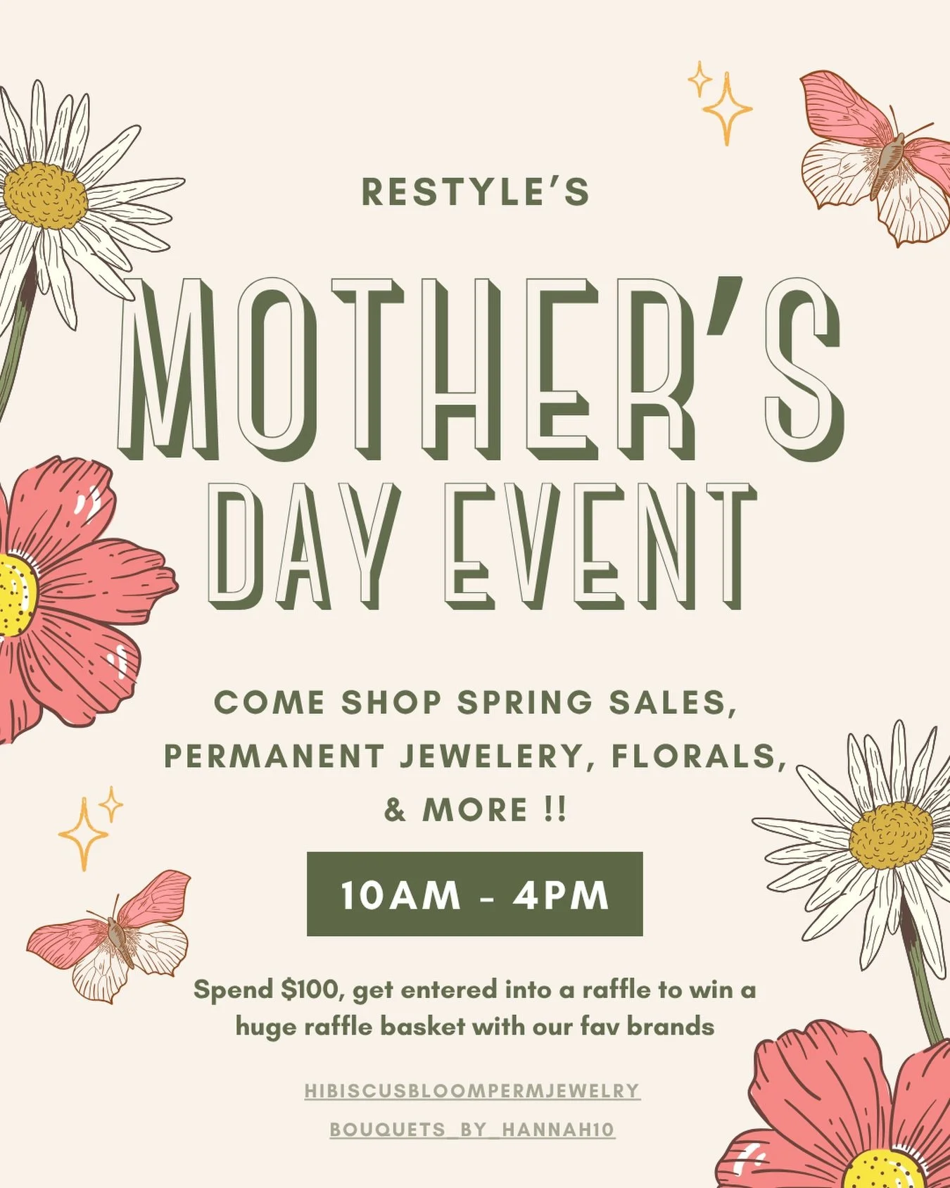 Get ready for our Mother&rsquo;s Day event, this upcoming Monday! We&rsquo;re teaming up with @hibiscusbloompermjewelry for permanent jewelry and @bouquets_by_hannah10 for gorgeous florals to make it a special day for mom! 💗🌷⭐️