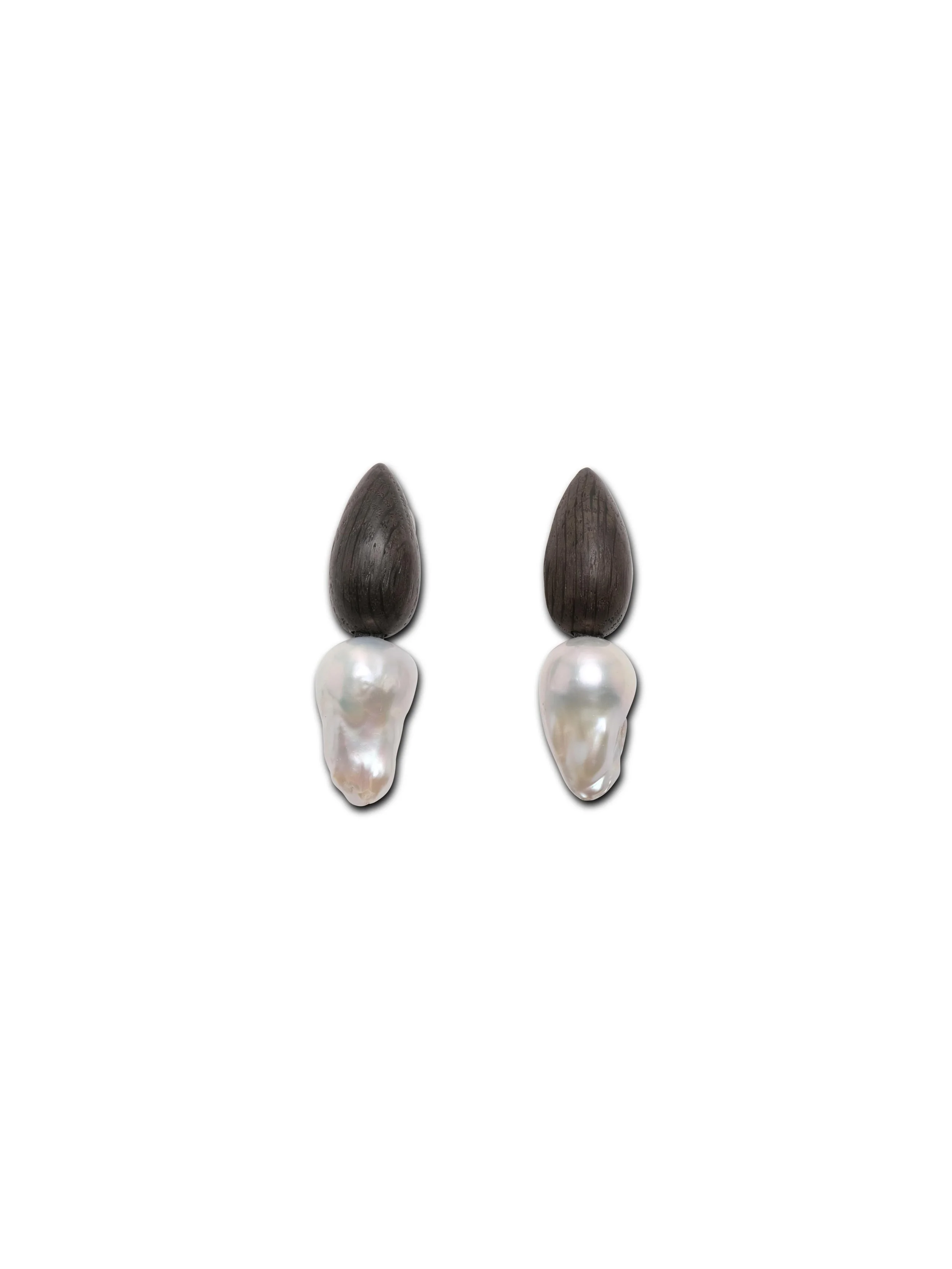 BAROQUE PEARL, BOG OAK EARRINGS $740.00
