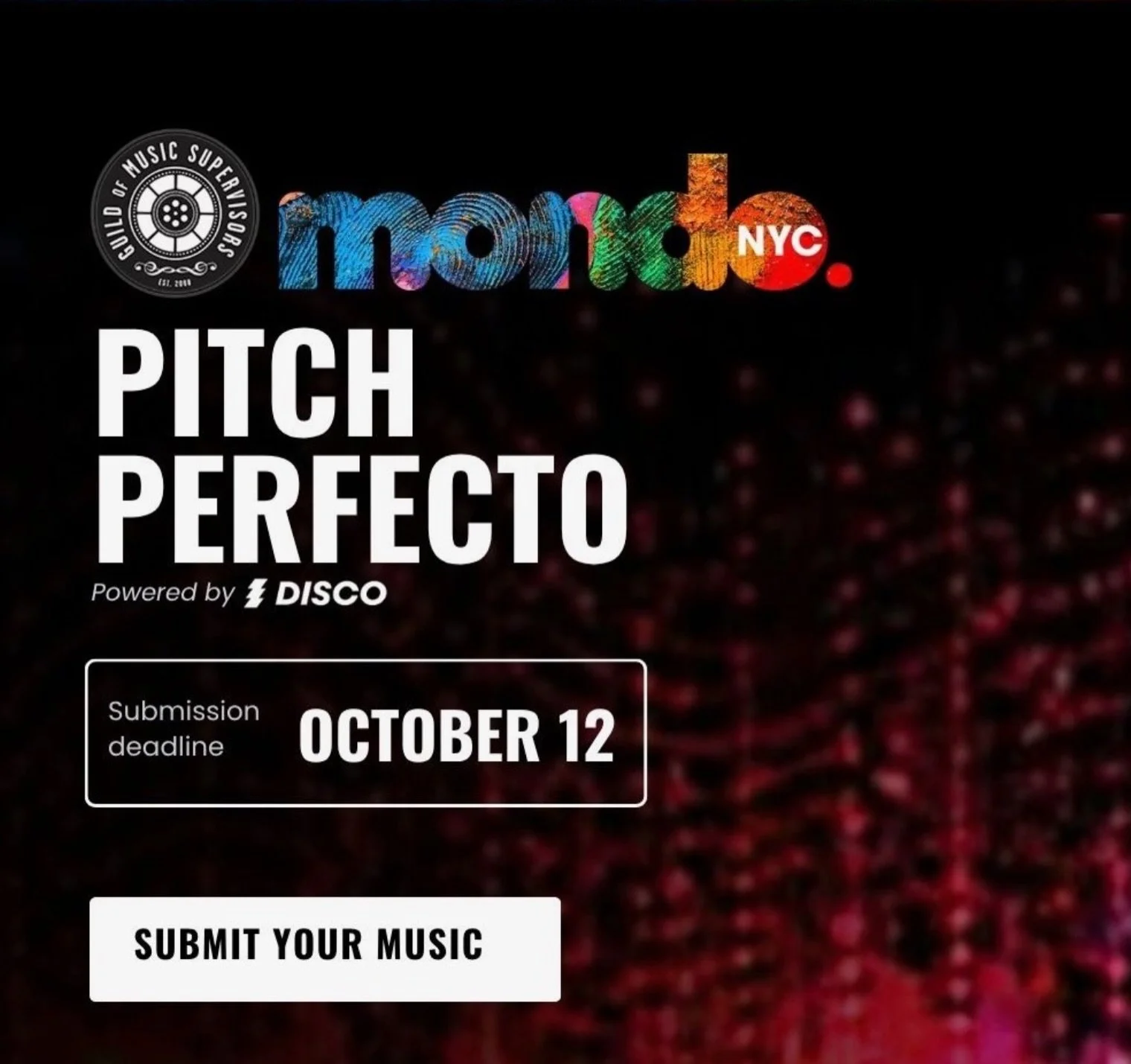 hiiiii musician friends! as you might know I am the social media director at @mondo.nyc and they have a program with @guildofmusicsupervisors 

Submit your tracks for Pitch Perfecto, part of Mondo&rsquo;s NYC Music Supervision Event session on Oct 15