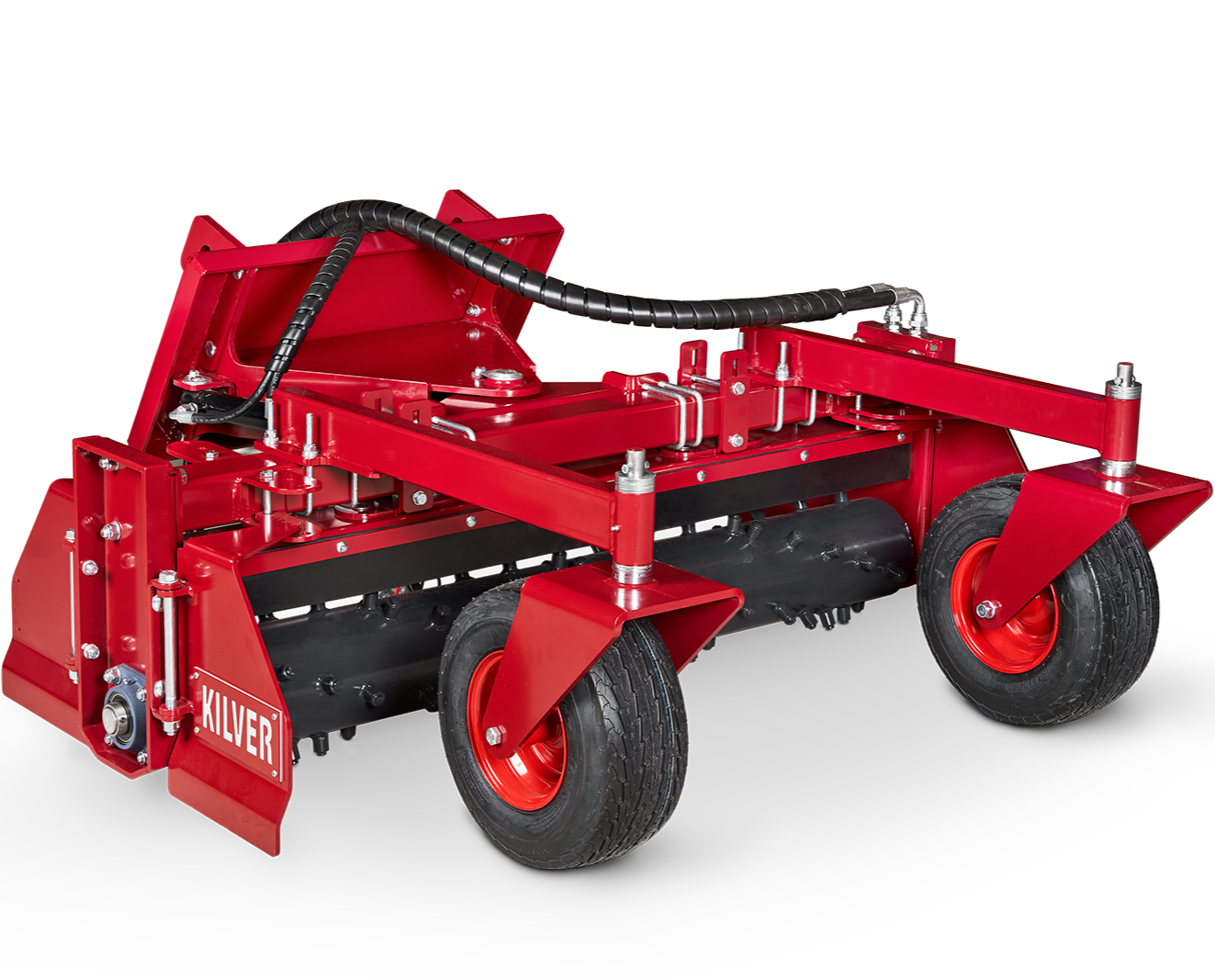 Power rake til minilæsser fra Kilver med hydraulisk sving og 160 cm arbejdsbredde