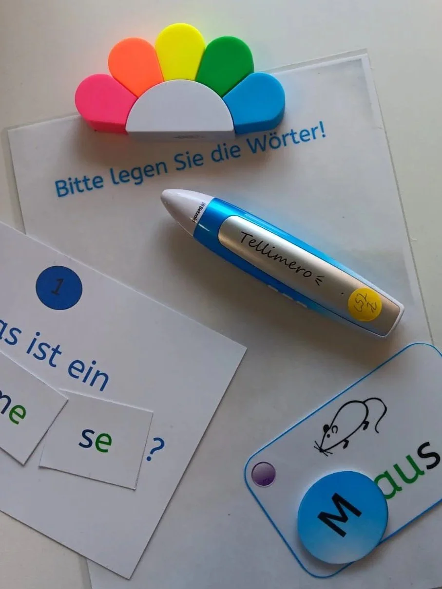 Unterrichtsmaterial mit Tellimero-Stift.