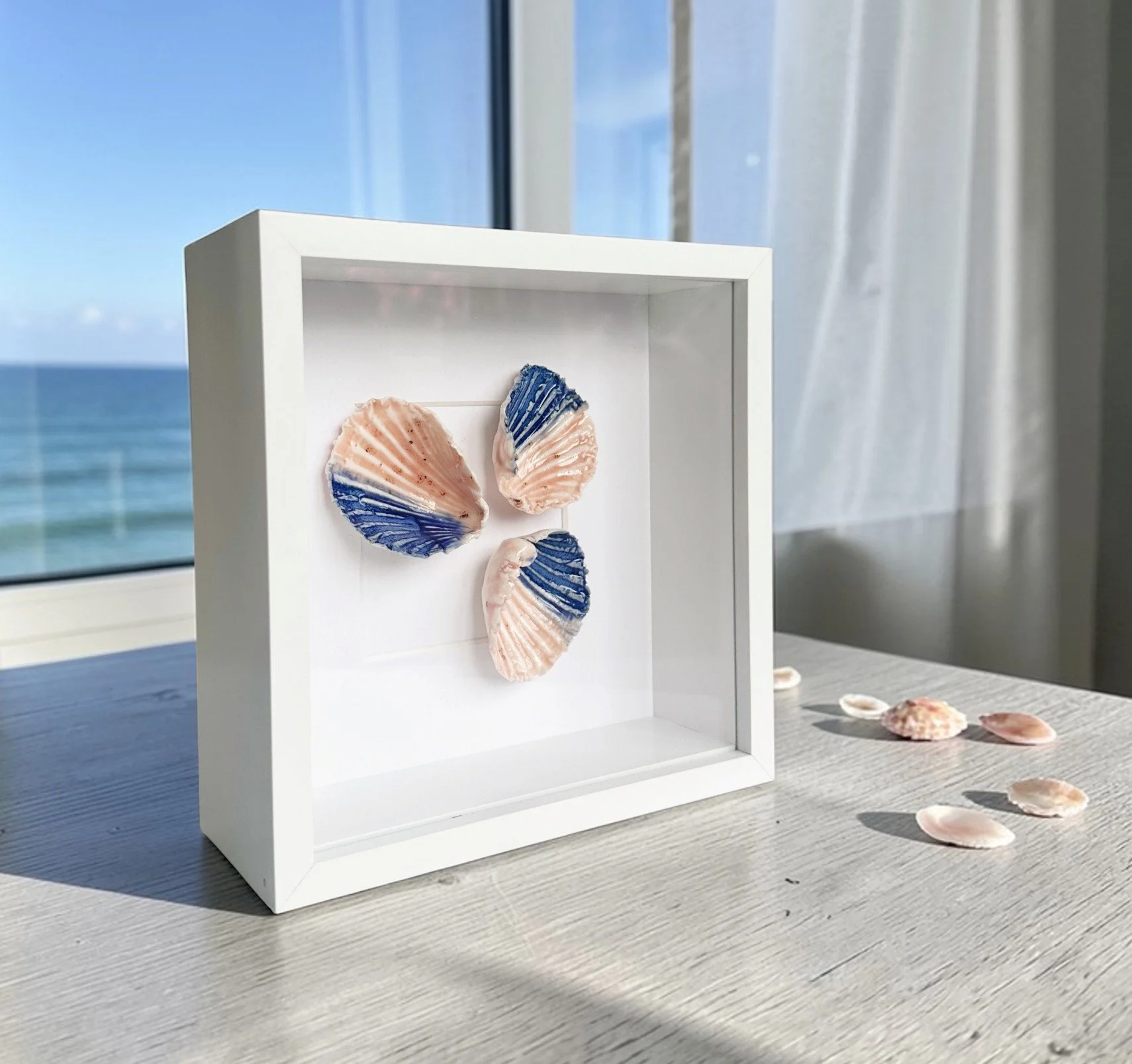 Shell Wall Art of Handcrafted Porcelain Glazed Shells: Coastal Blues