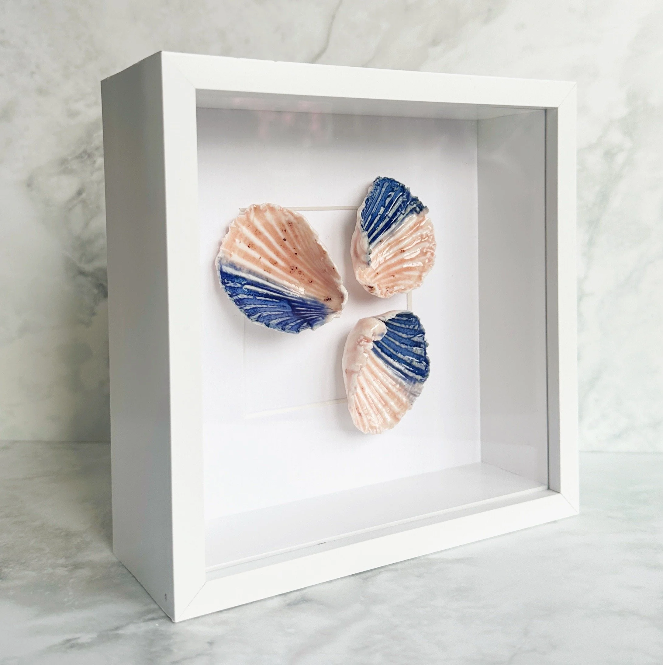 Handcrafted Beach Art – Framed Porcelain Shell Art | Coastal Wall Art | Elegant Coastal Decor