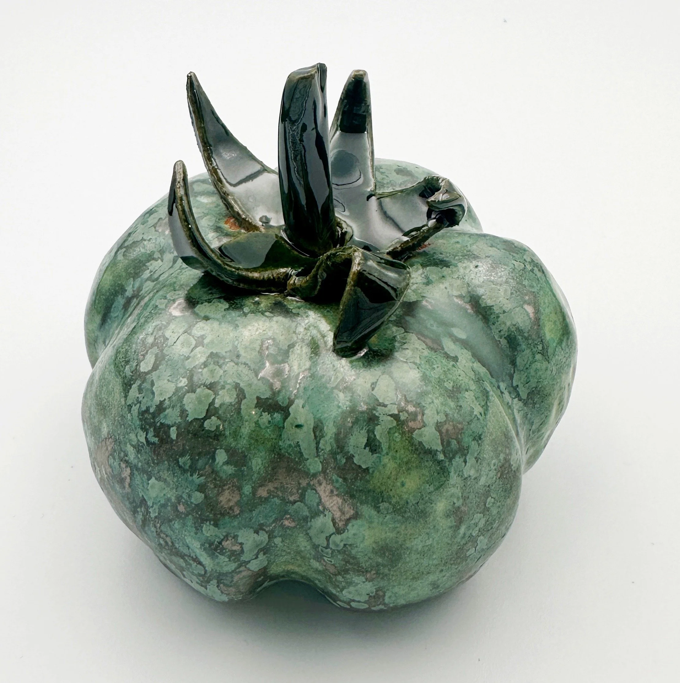 Large Handmade Ceramic Heritage Tomato - Metallic Green