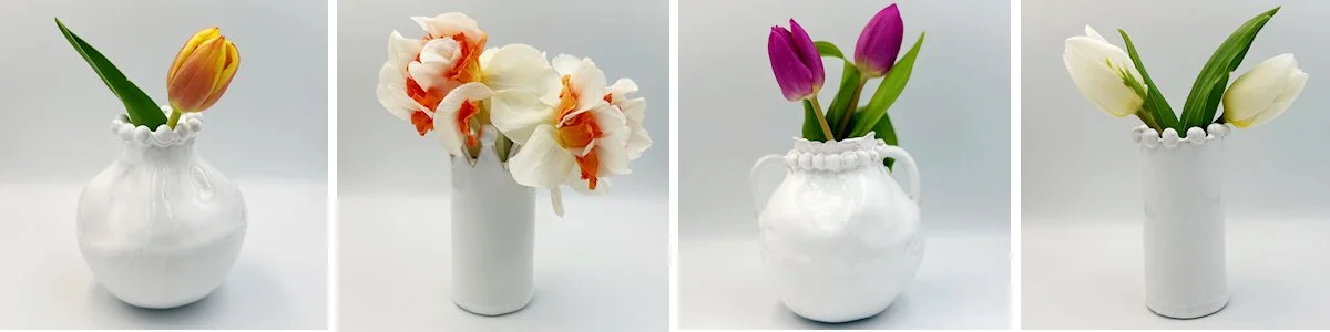 small single stem bud vases in white ceramic