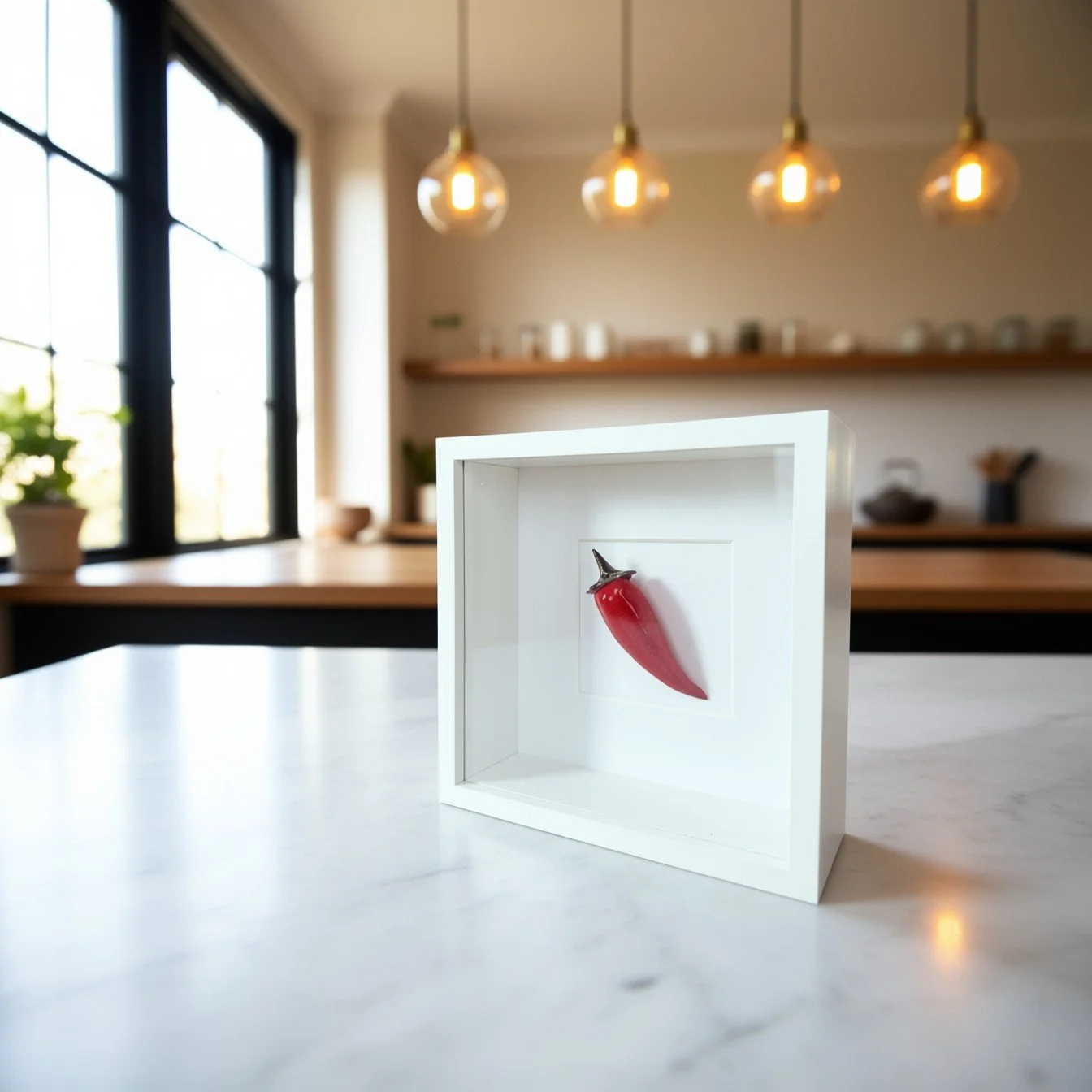 unique kitchen artwork - framed ceramic red chilli