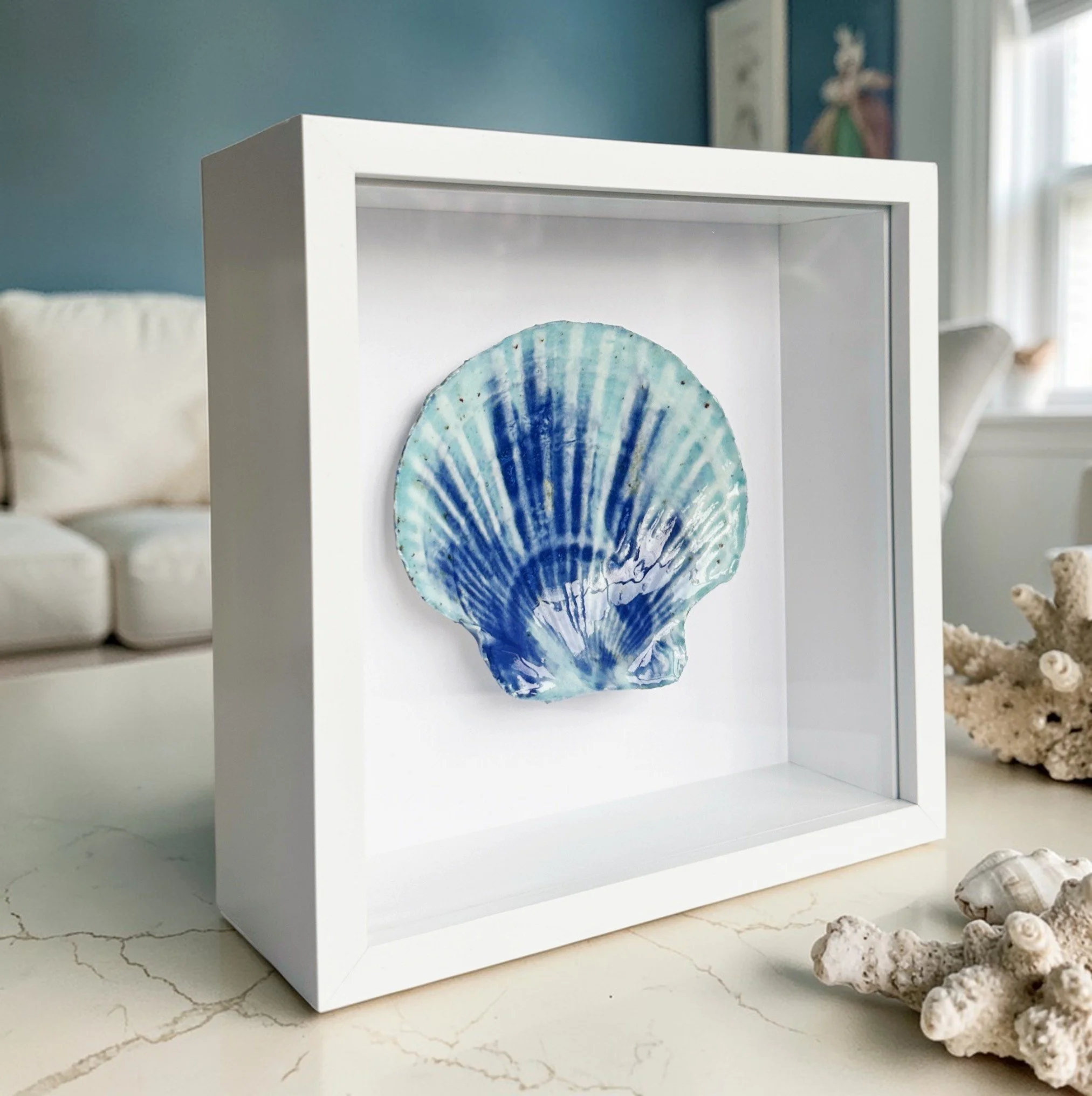 Beach Art Coastal Wall Art – Handmade Porcelain Shell Art Framed Coastal Decor