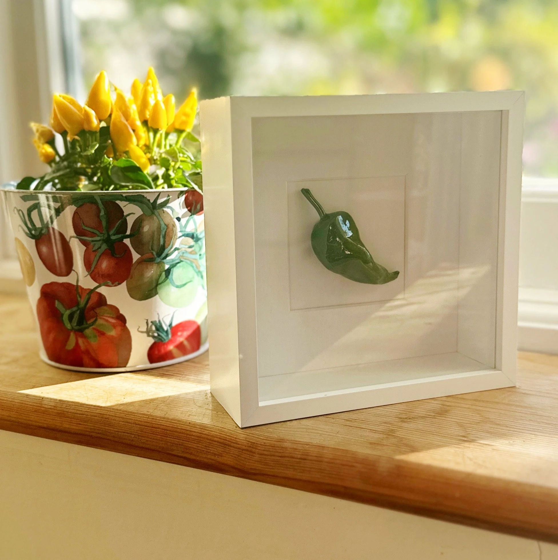 Ceramic padron pepper. Food artwork. Handmade ceramic vegetables for kitchen wall art.