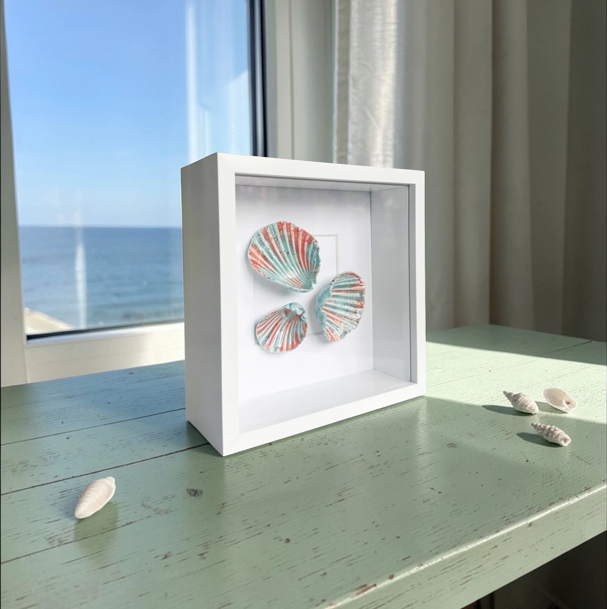 Luxury Coastal Wall Art – Handcrafted Porcelain Shell Beach Art in Framed Coastal Decor