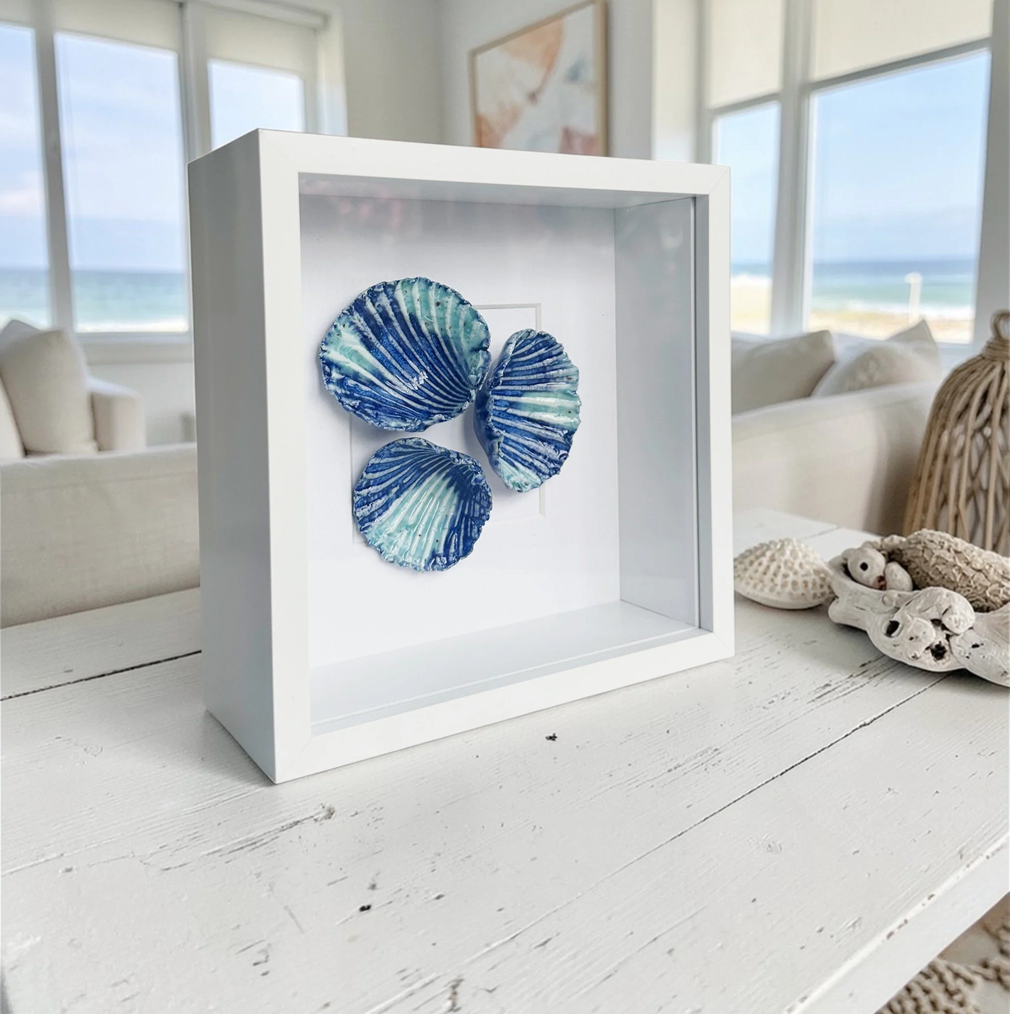 Textured Coastal Wall Art of Handcrafted Porcelain Glazed Shells: Seafoam Shells